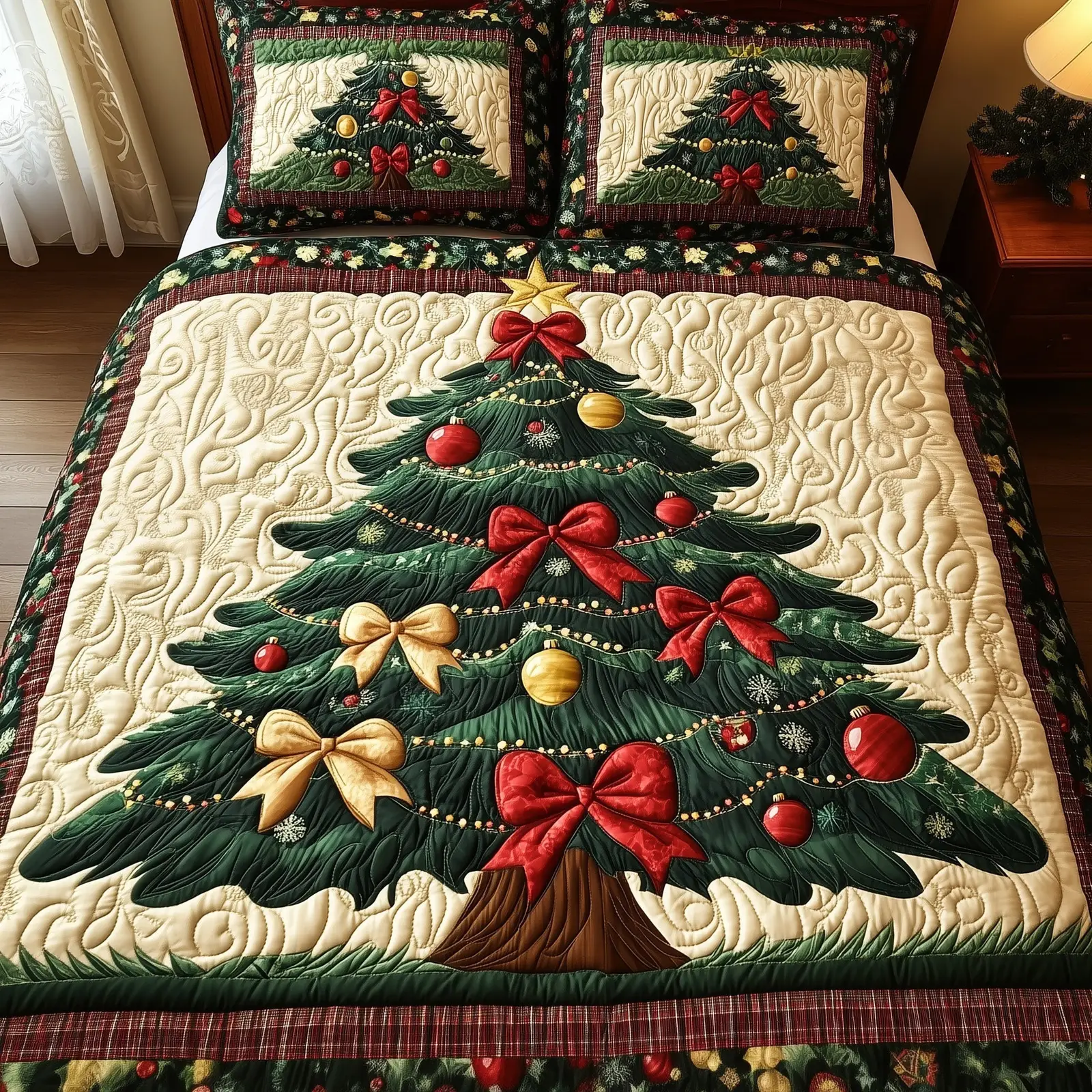 Evergreen Spirit Christmas Quilted Bedding Set Duvet Cover Bedspread Cute Christmas Gifts For Daughter