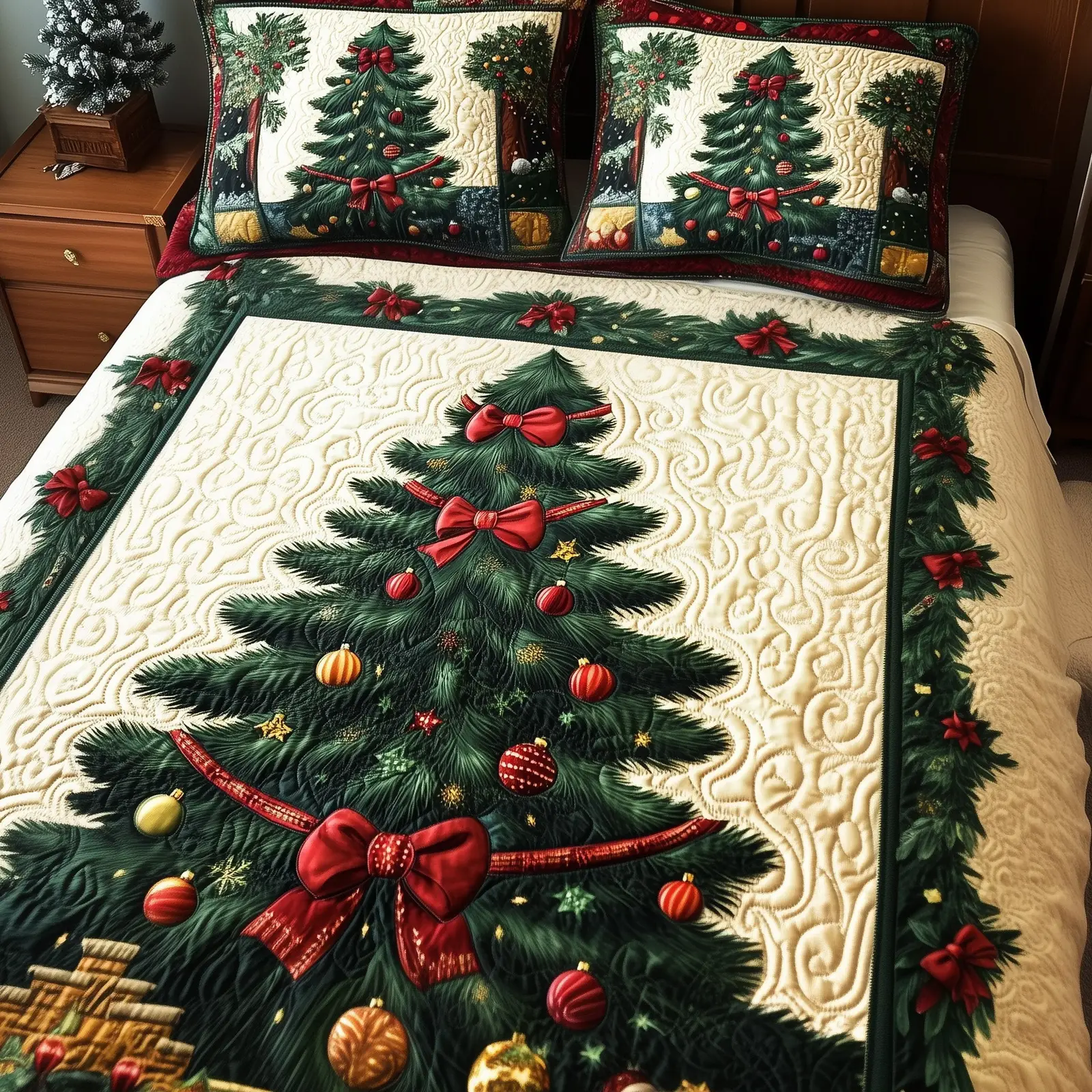 Evergreen Spirit Christmas Quilted Bedding Set Duvet Cover Bedspread Cute Christmas Gifts Ideas