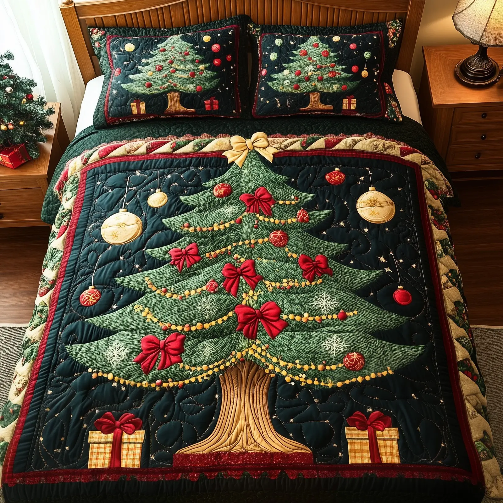 Evergreen Spirit Christmas Quilted Bedding Set Duvet Cover Bedspread Cute Christmas Presents For Daughter
