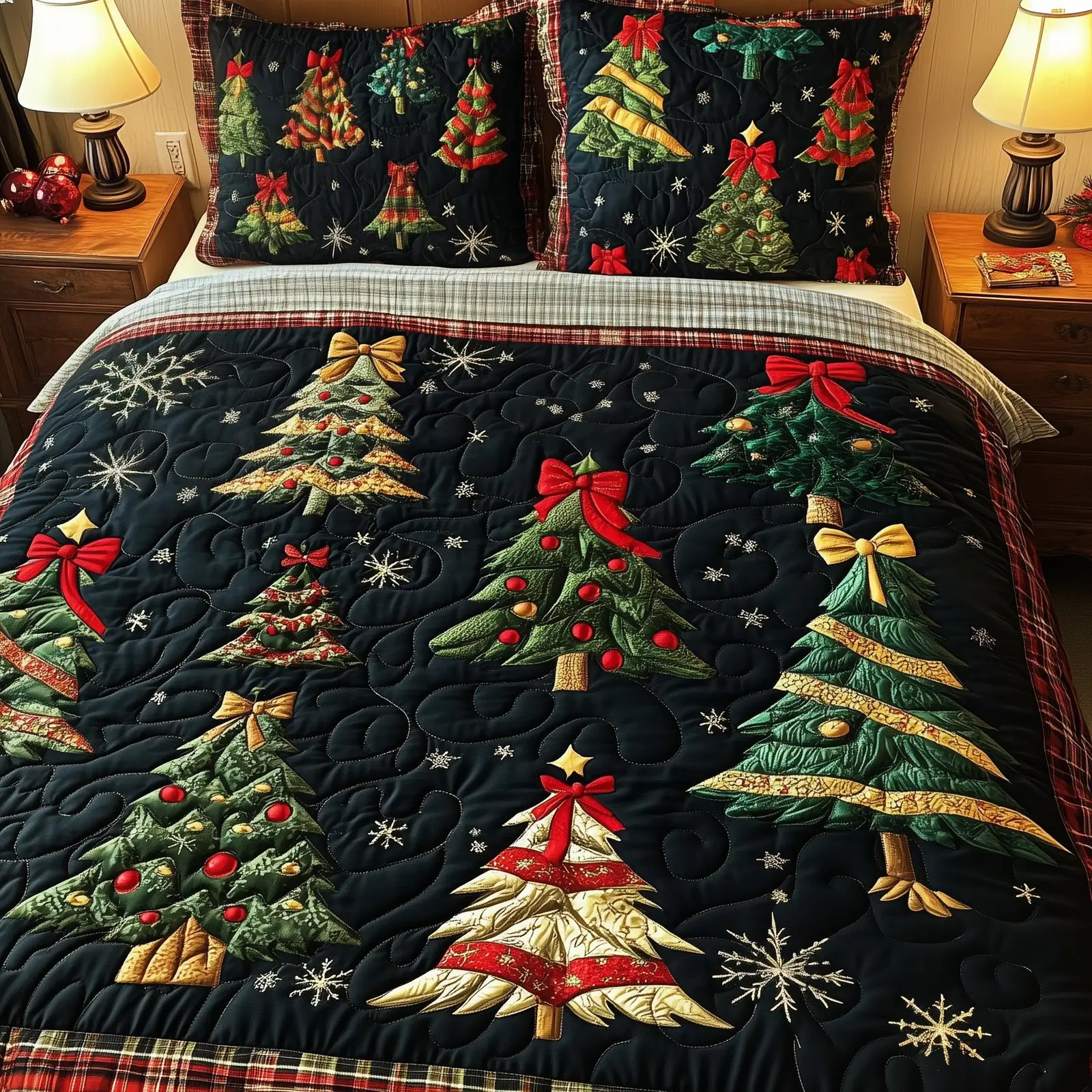 Evergreen Spirit Christmas Quilted Bedding Set Duvet Cover Bedspread Cute Christmas Tree Theme Gifts