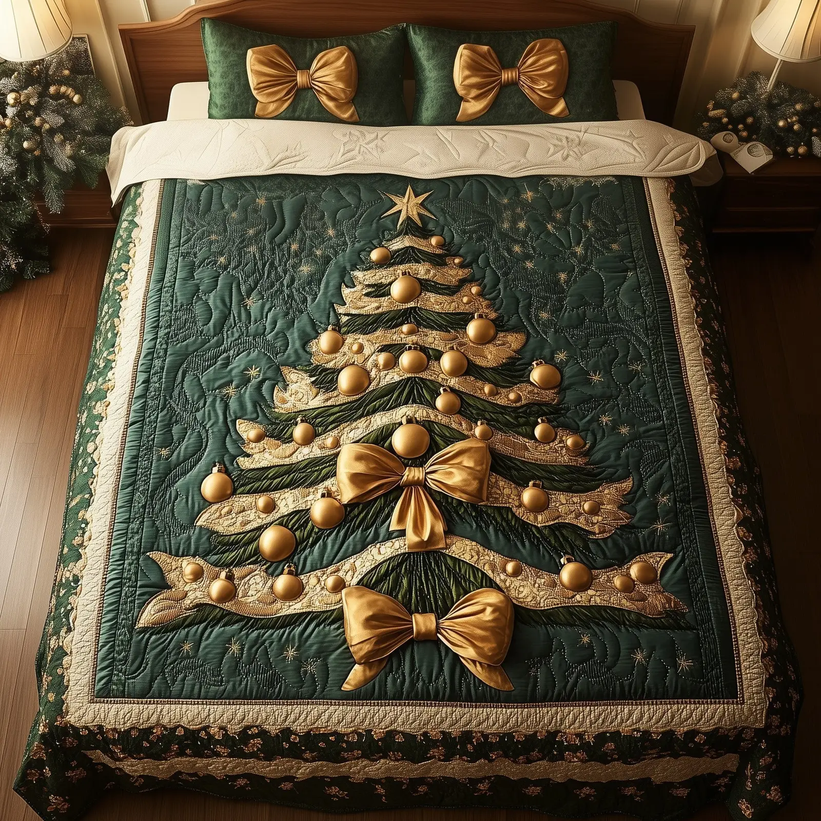 Evergreen Spirit Christmas Quilted Bedding Set Duvet Cover Bedspread Pine Tree Theme Cute Xmas Gifts