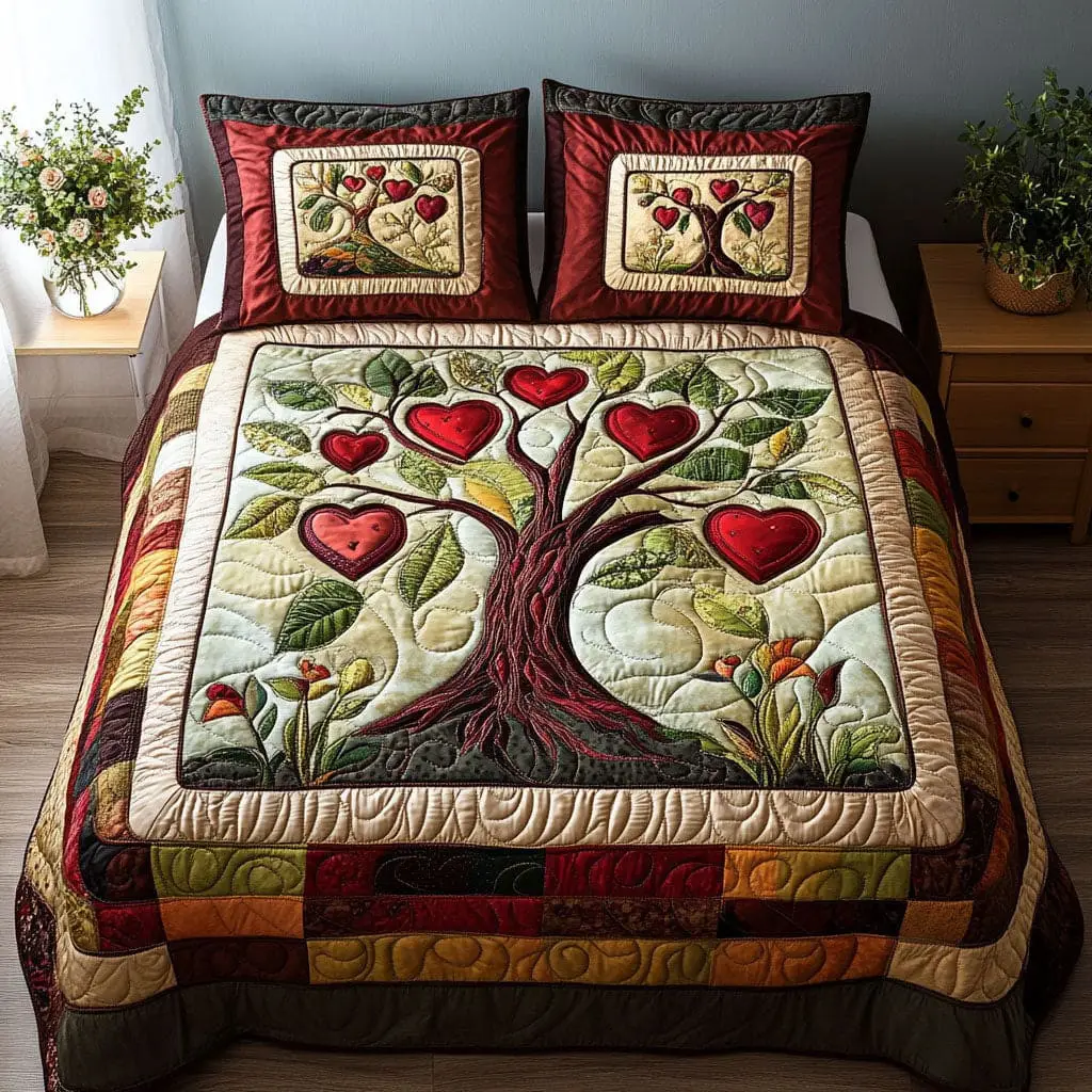Everlasting Bloom Quilted Bedding Set Hearts Vintage Room Decor Valentines Gifts Idea