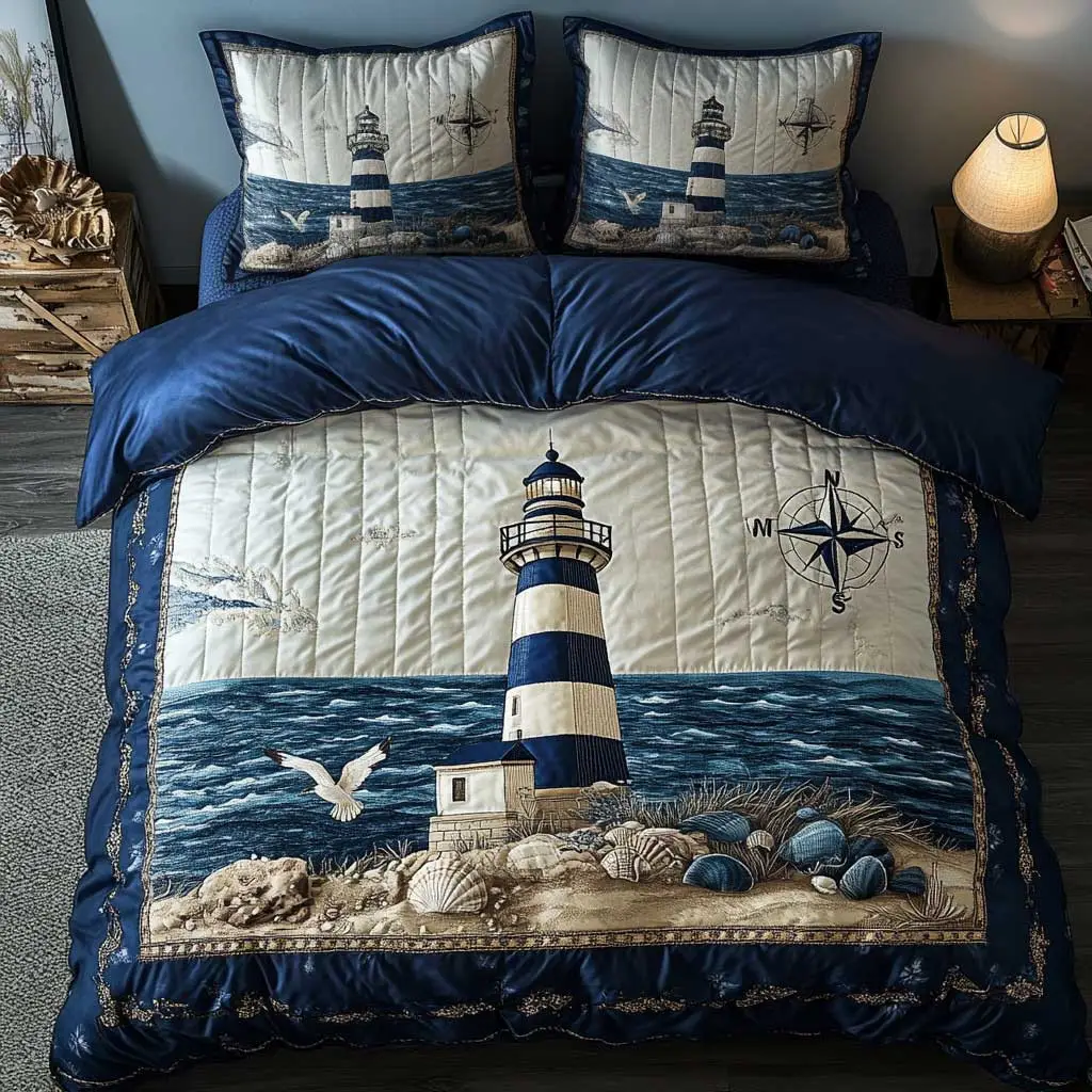 Everlasting Lighthouse Quilted Bedding Set Duvet Cover Bedspread Gifts For Family