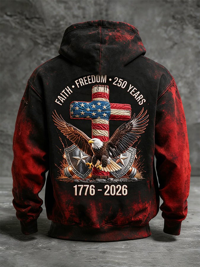 Faith Freedom 250 Years Hoodie American Flag Cross 1776 2026 Anniversary Pullover Gift For Him