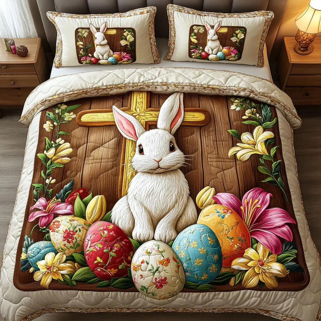 Faithful Bunny Quilted Bedding Set Holiday Bedroom Decor Gifts For Her