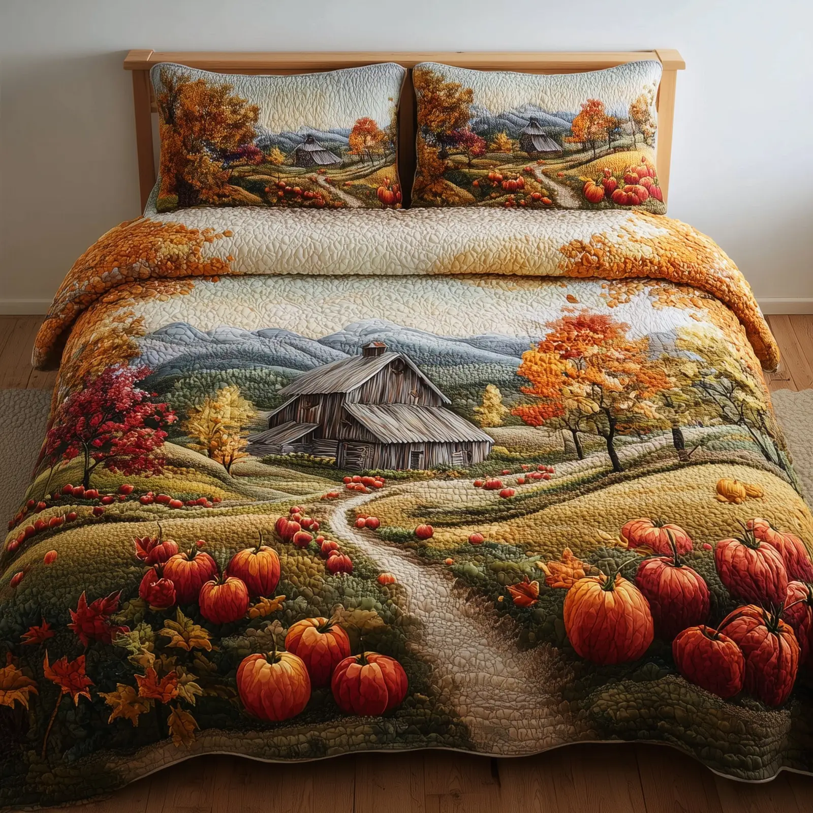 Fall Farmhouse Quilted Bedding Set Bedspread Pumpkin Gift Ideas For Farmers Fall Farmhouse Quilted Bedding Set Bedspread Pumpkin Gift Ideas For Farmers - Image 1