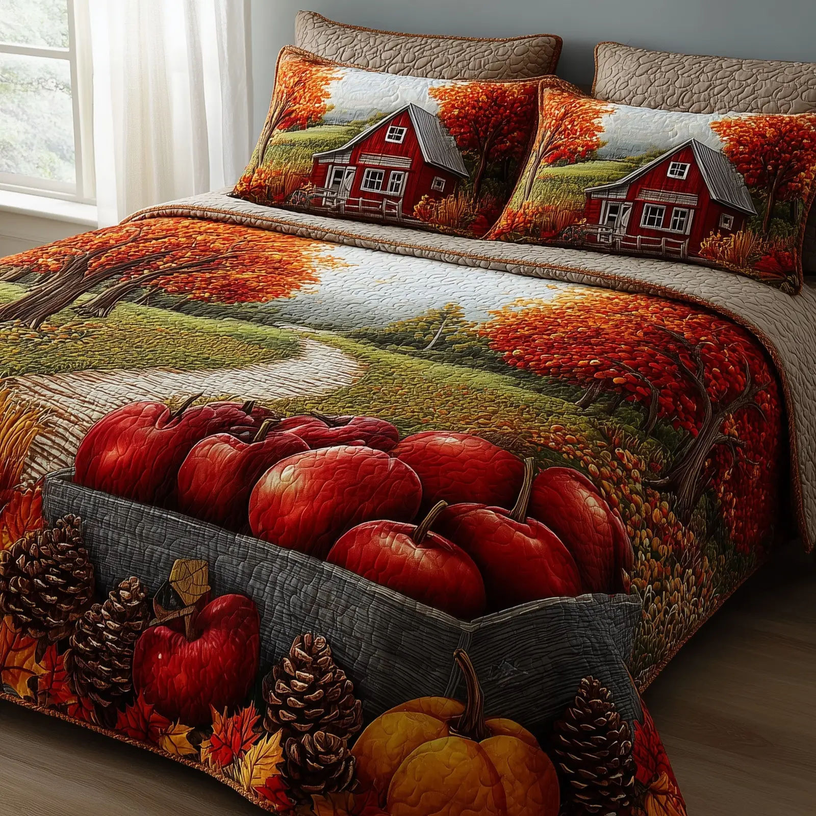 Fall Farmhouse Quilted Bedding Set Duvet Cover Bedspread Gifts For Farmers