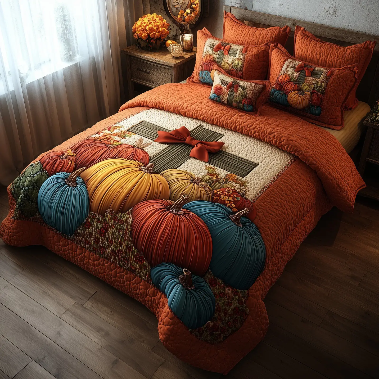Fall for Jesus Quilted Bedding Set Duvet Set Bed Pumpkin Cross Religious Christmas Gifts