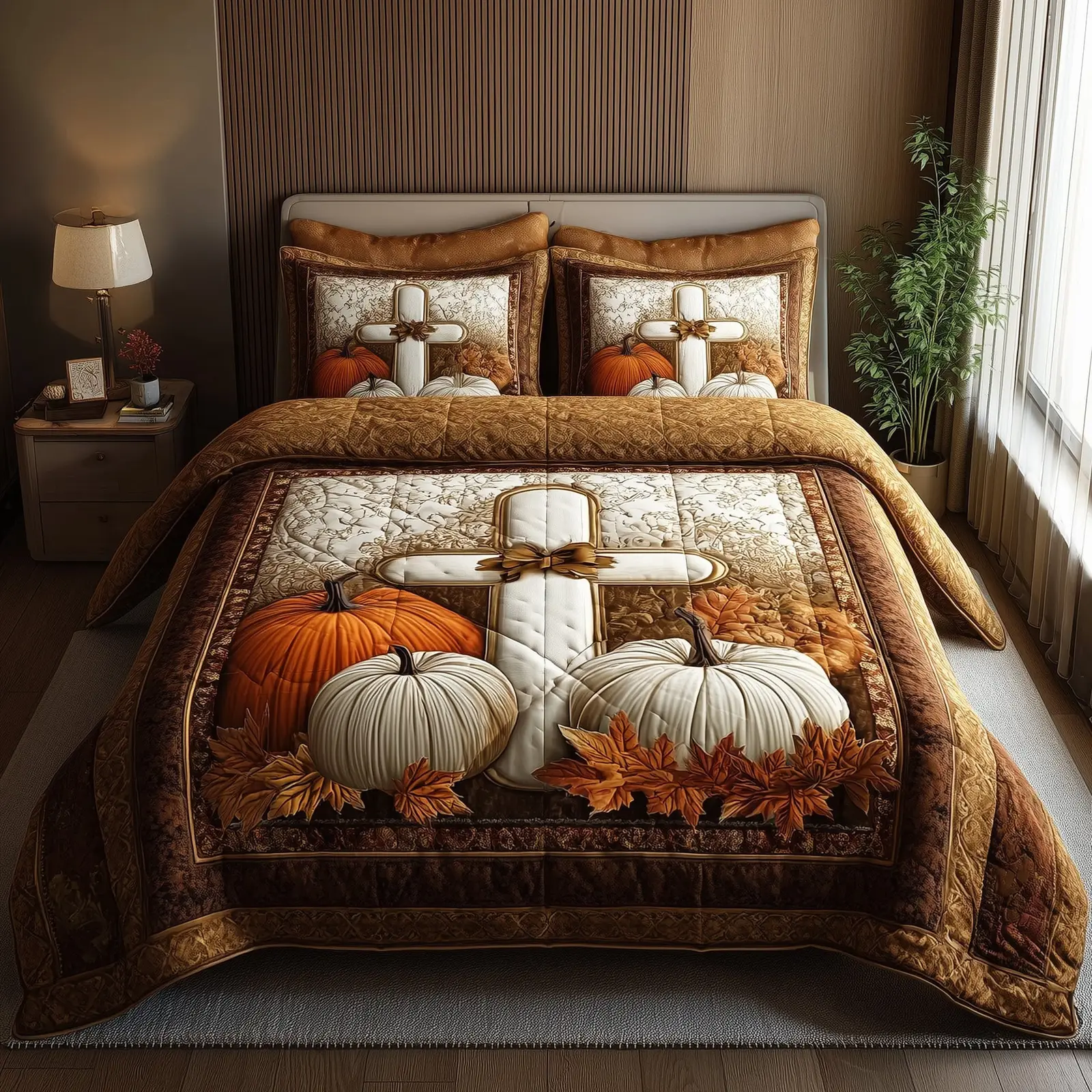 Fall for Jesus Quilted Bedding Set Room Decor Pumpkin Cross Christian Christmas Presents Fall for Jesus Quilted Bedding Set Room Decor Pumpkin Cross Christian Christmas Presents - Image 1