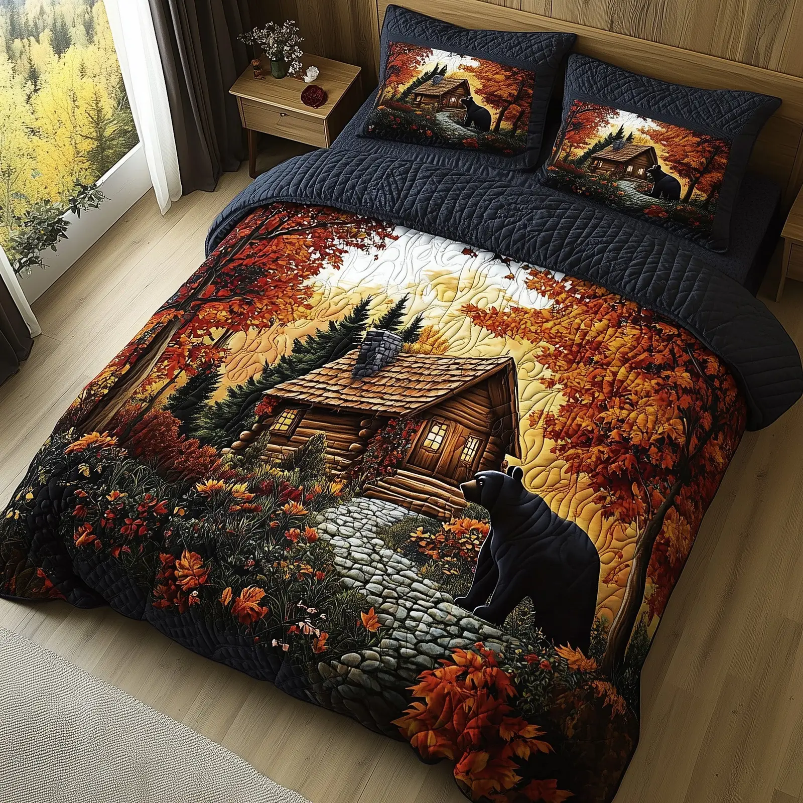 Fall Forest Retreat Quilted Bedding Set Duvet Cover Bedspread Fall Gifts For Natural Lovers