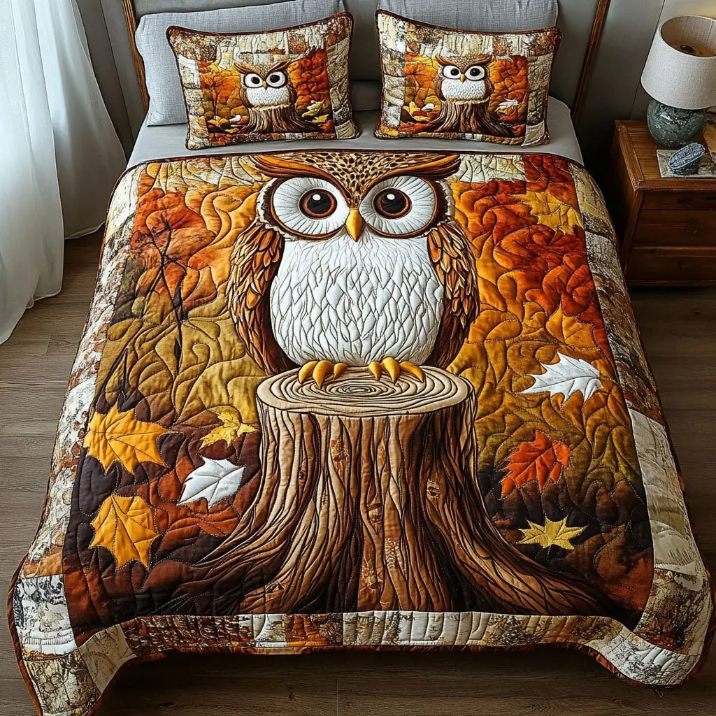 Fall Guardian Quilted Bedding Set Best Bedspread Set Owl Themed Gifts