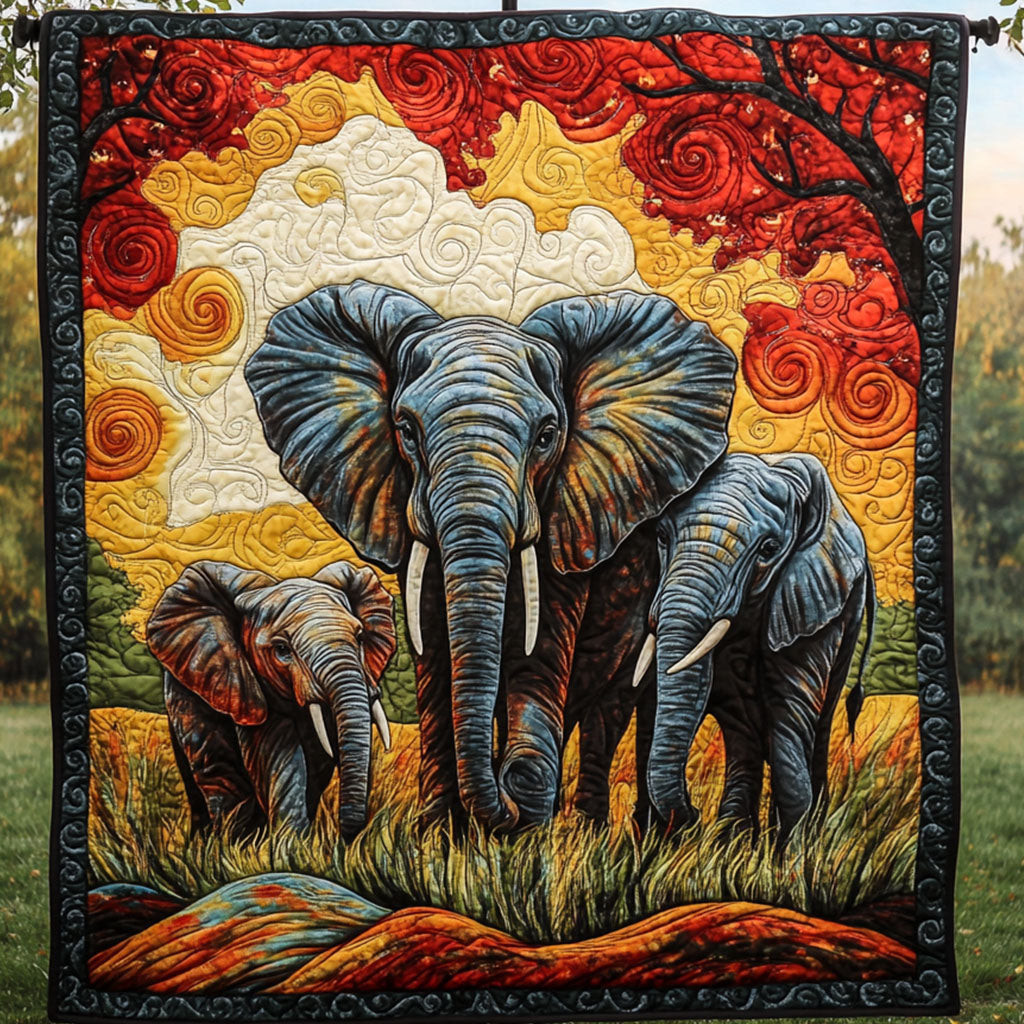 Family Walk Quilted Blanket Bedroom Decor Christmas Elephant Gifts For Xmas