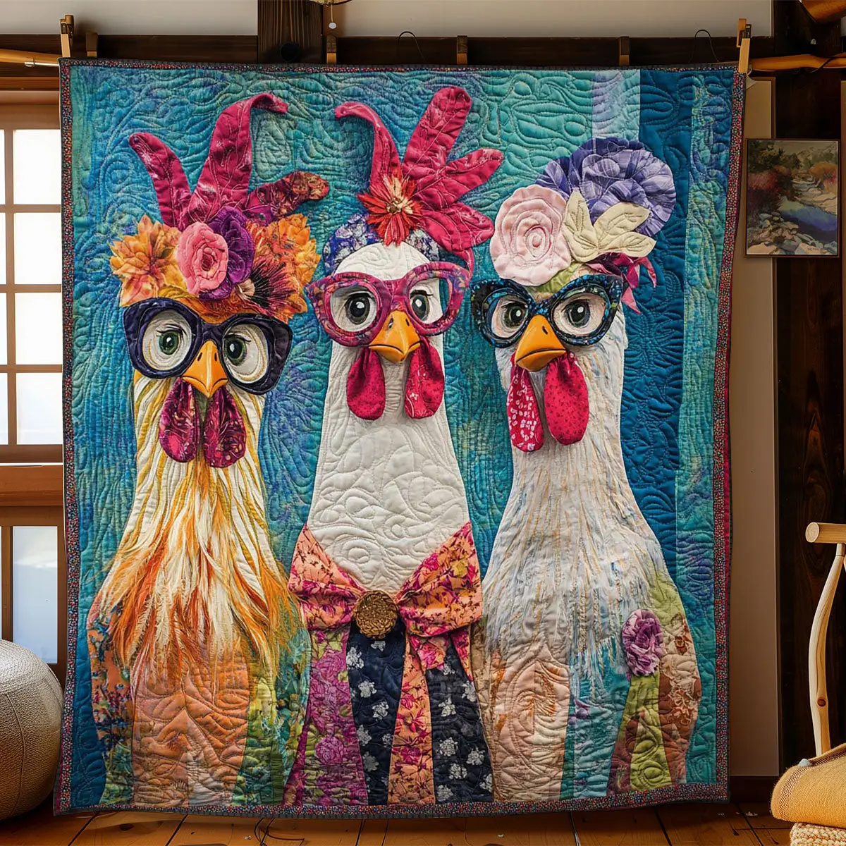 Fancy Chicken Quilt Comfortable Microfiber Quilt Blanket for Everyday Use