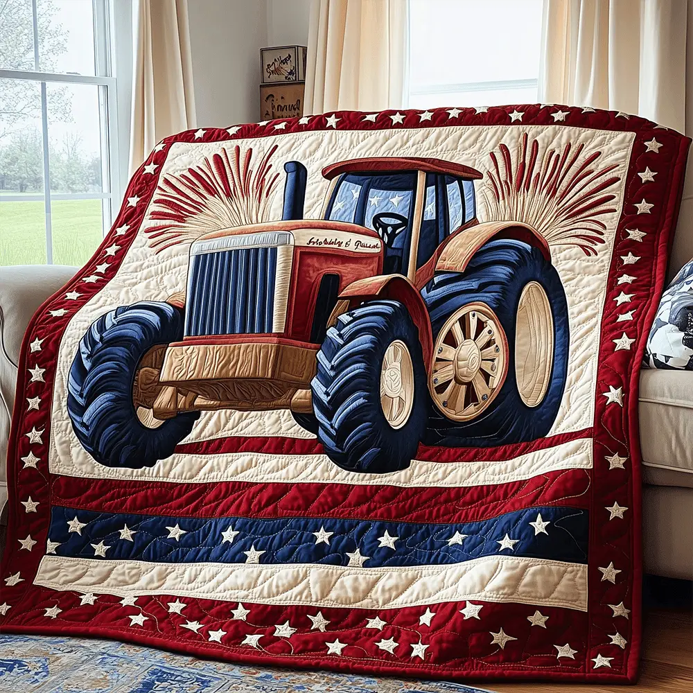 Farm Freedom Tractor Quilted Blanket Patriotic American Flag Farmer Tractor Gifts For Him Farm Freedom Tractor Quilted Blanket Patriotic American Flag Farmer Tractor Gifts For Him - Image 1