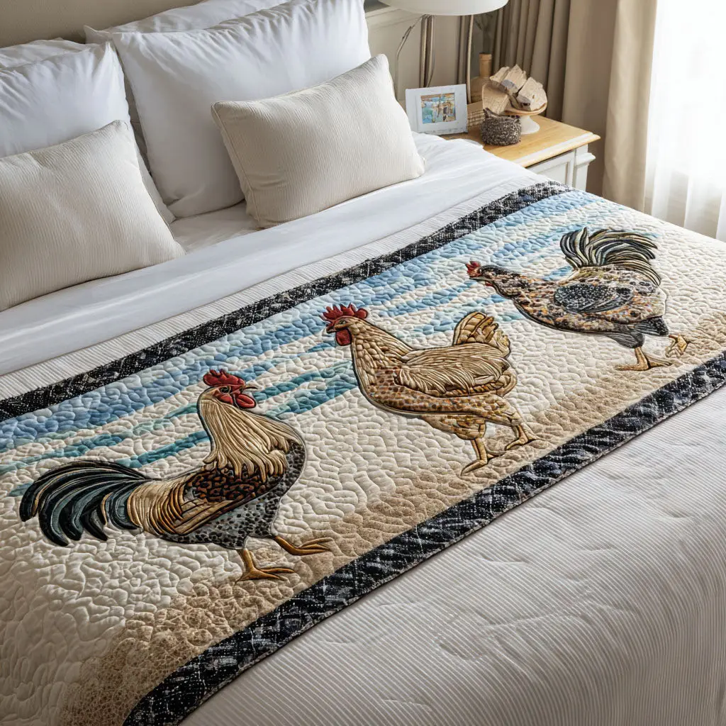 Farm Fresh Fowl Quilted Bed Runner Farm Fresh Fowl Country Gift