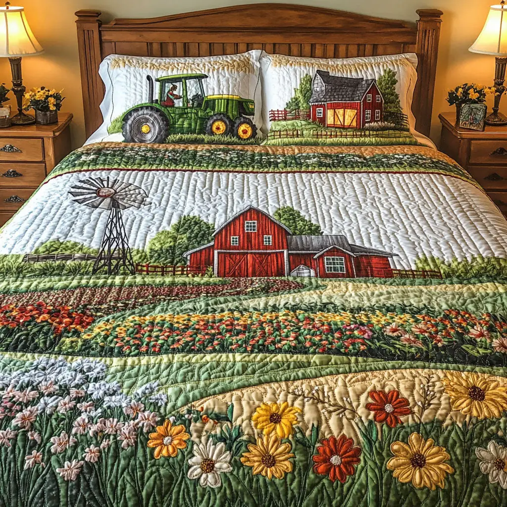 Farm Quilted Bedding Set Best Bed Sheet Set Gifts For Tractor Drivers Farm Quilted Bedding Set Best Bed Sheet Set Gifts For Tractor Drivers - Image 1