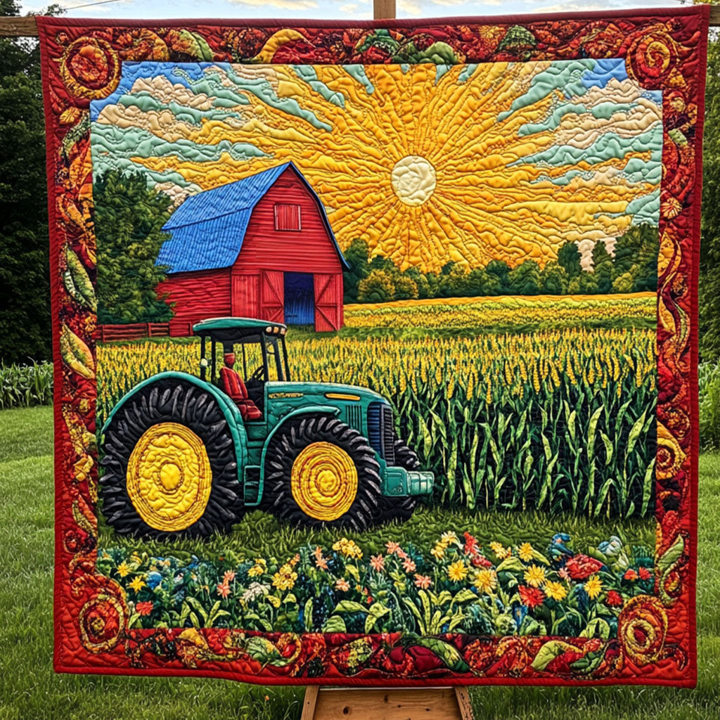 Farm Tractor Sunrise Quilted Blanket Best Couch Throw Blanket Tractor Gifts For Men Farm Tractor Sunrise Quilted Blanket Best Couch Throw Blanket Tractor Gifts For Men - Image 1