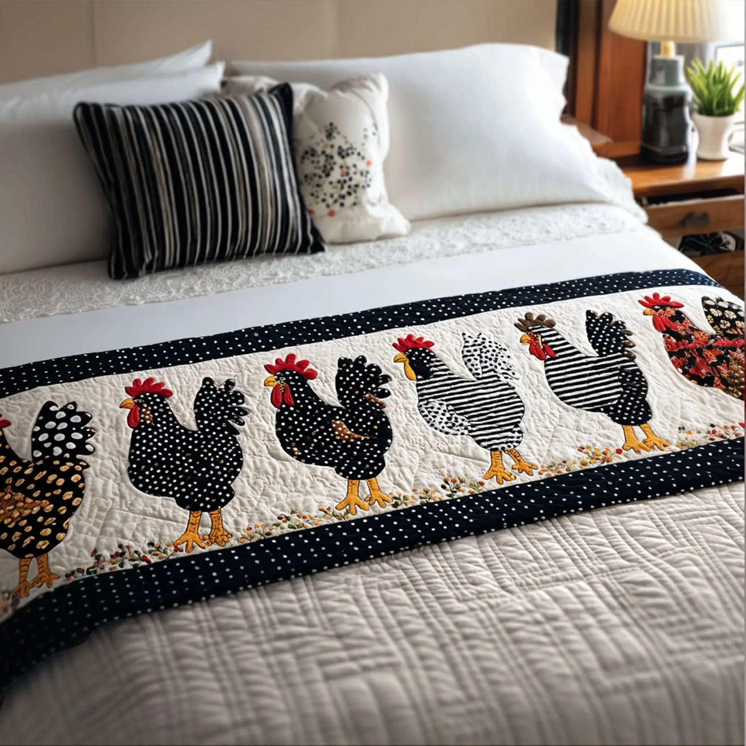 Farmyard Fowl Quilted Bed Runner Farmyard Fowl Rustic Home Gift