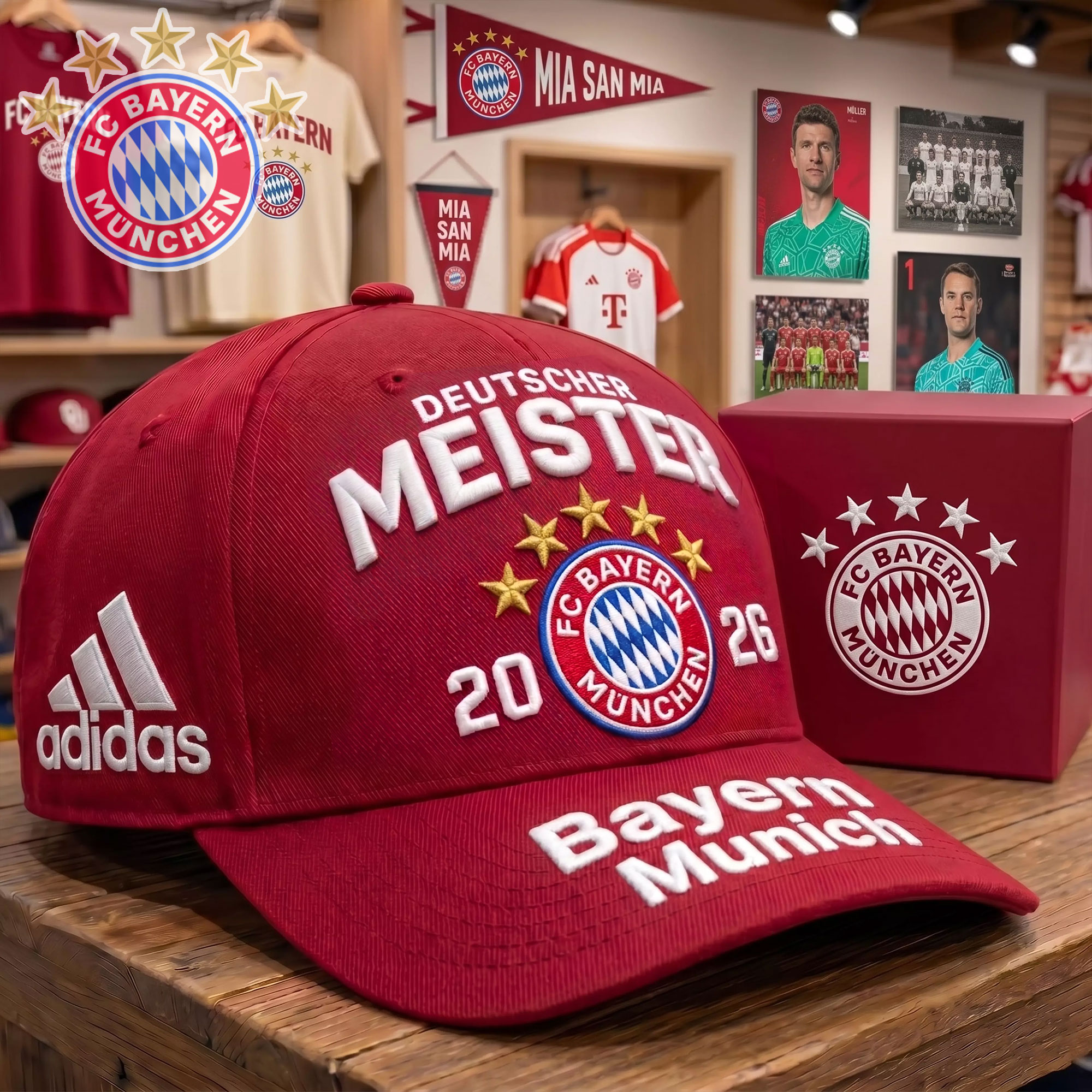 FC Bayern Munich 2026 Champions Hat Bundesliga Championship Merch Deutscher Meister Gift