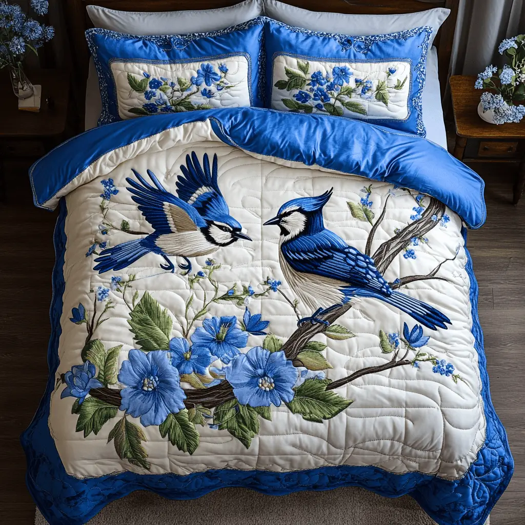 Feather Bloom Quilted Bedding Set Bed Decorations Gift Ideas For Birders Feather Bloom Quilted Bedding Set Bed Decorations Gift Ideas For Birders - Image 1