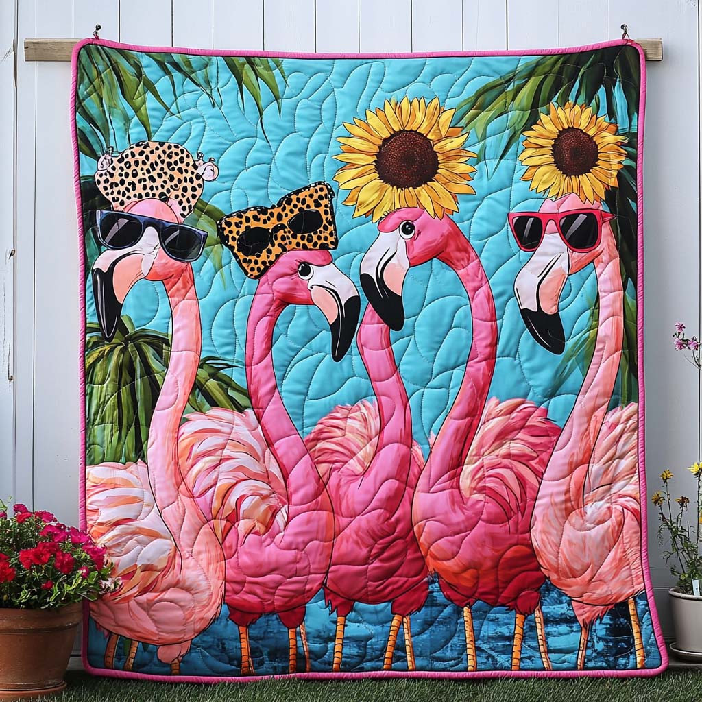 Feather Fiesta Quilted Blanket Best Couch Throw Blanket Cool Gifts For Flamingo Lovers