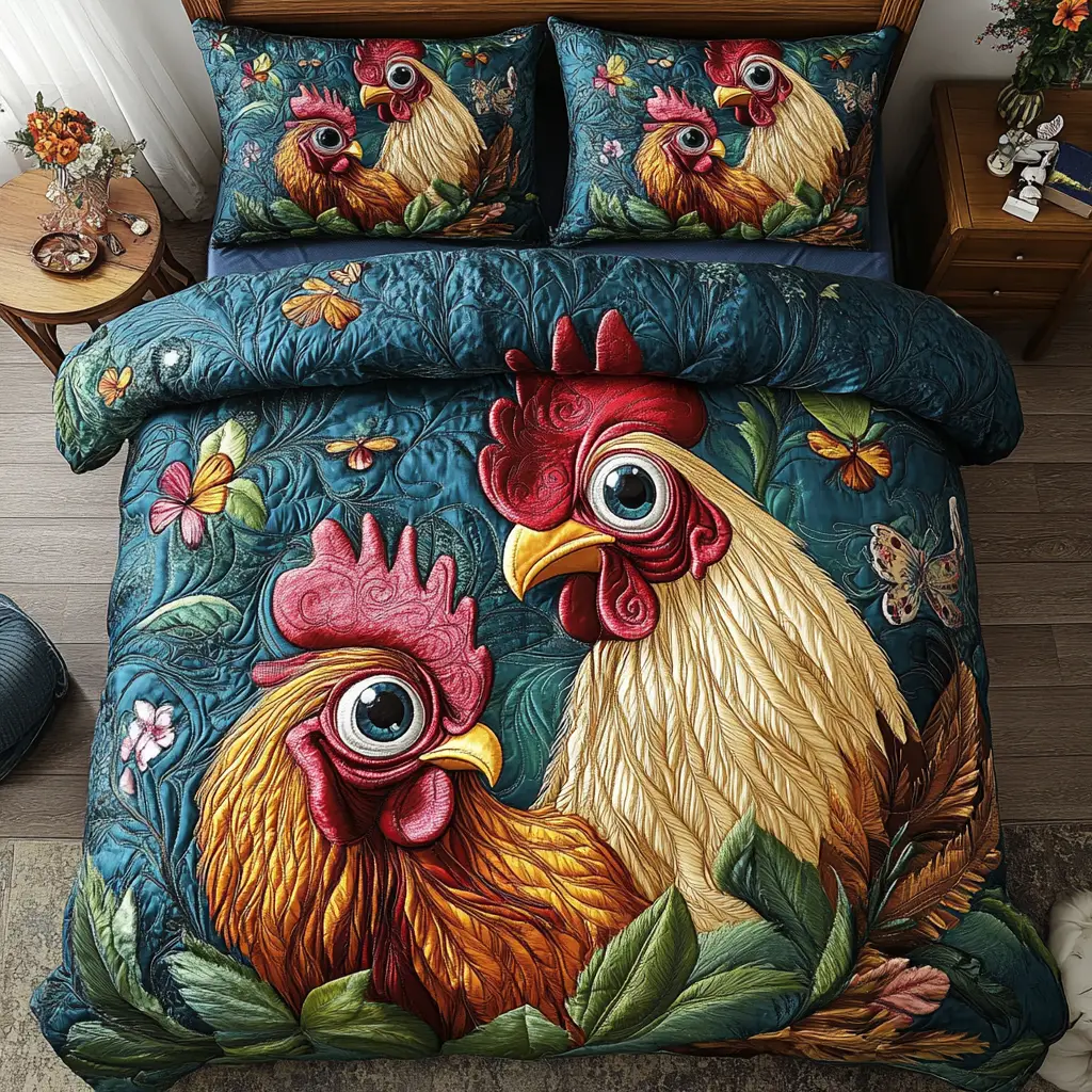 Feathered Dream Quilted Bedding Set Bed Decor Ideas Gifts For Chicken Farmers