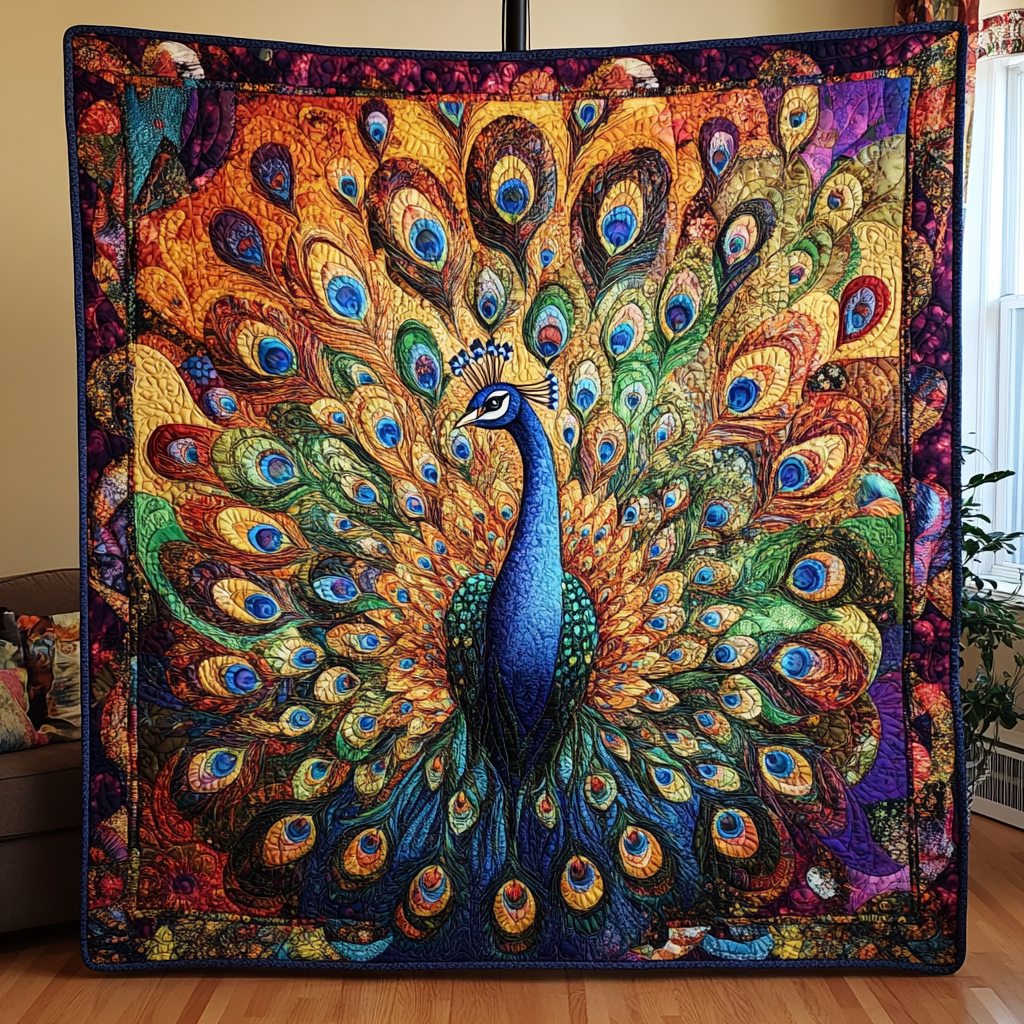 Feathered Elegance Quilted Blanket Bedroom Xmas Decor Peacock Gifts For Her