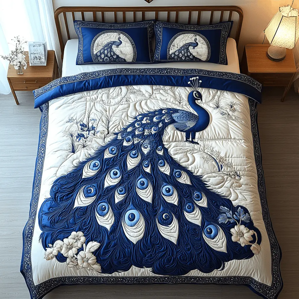 Feathered Jewel Quilted Bedding Set Bedroom Decor Unique Peacock Themed Gifts Feathered Jewel Quilted Bedding Set Bedroom Decor Unique Peacock Themed Gifts - Image 1