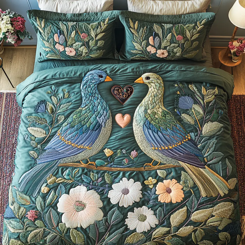 Feathered Love Quilted Bedding Set Best Comforter Sets Presents For Bird Lovers Feathered Love Quilted Bedding Set Best Comforter Sets Presents For Bird Lovers - Image 1