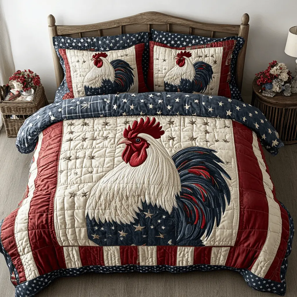 Feathered Patriot  Quilted Bedding Set  Duvet Cover Queen Best 4Th Of July Gifts