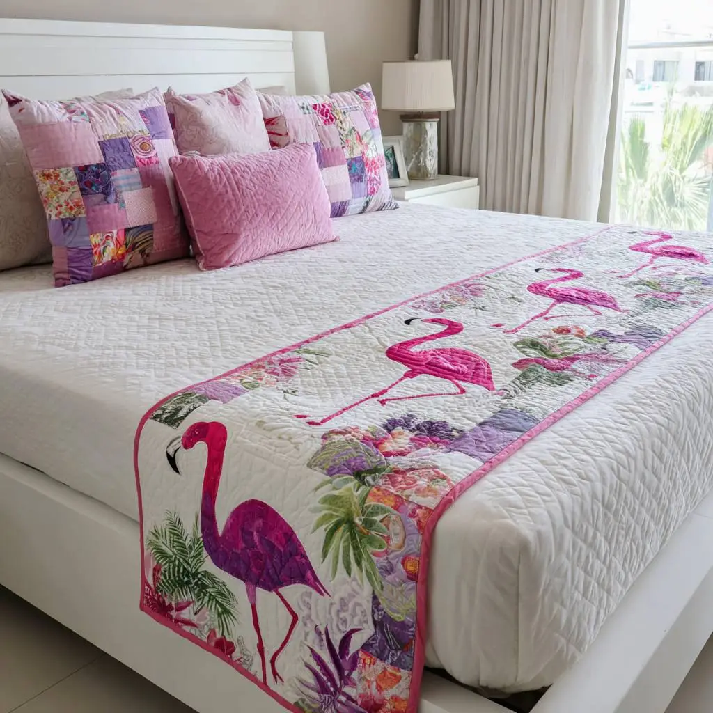 Feathered Tropics Quilted Bed Runner Feathered Tropics Summer Gift