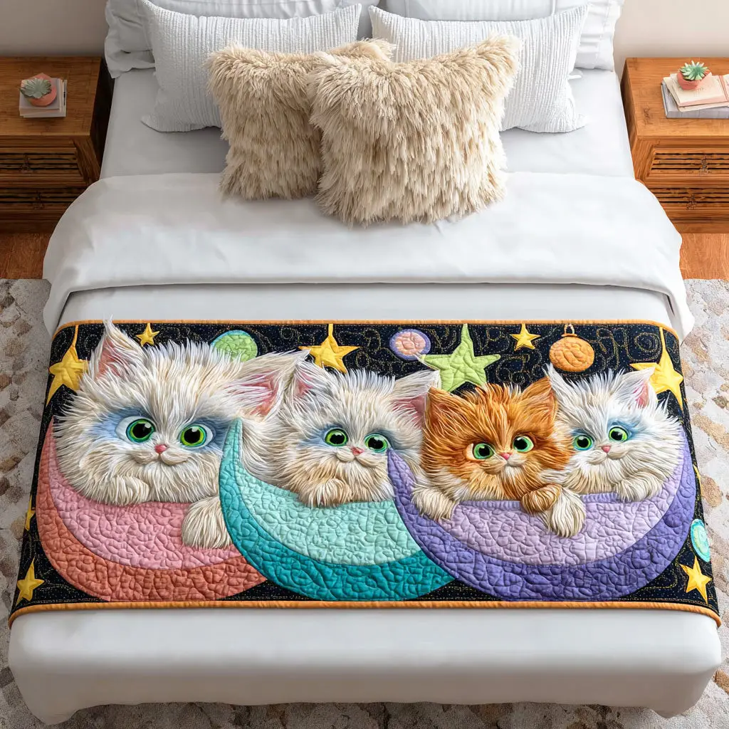 Feline Joy Quilted Bed Runner Feline Joy Illustration Sweet Home Gift