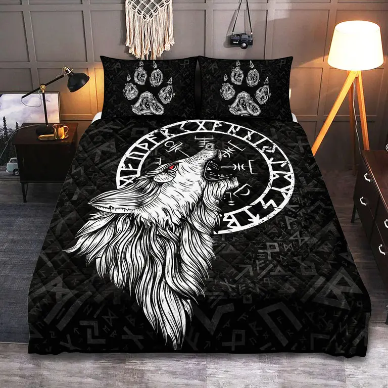 Fenrir Wolf Vegvisir Viking Quilted Bedding Set Holiday Bedroom Decor Gift For Mother Fenrir Wolf Vegvisir Viking Quilted Bedding Set Holiday Bedroom Decor Gift For Mother - Image 1