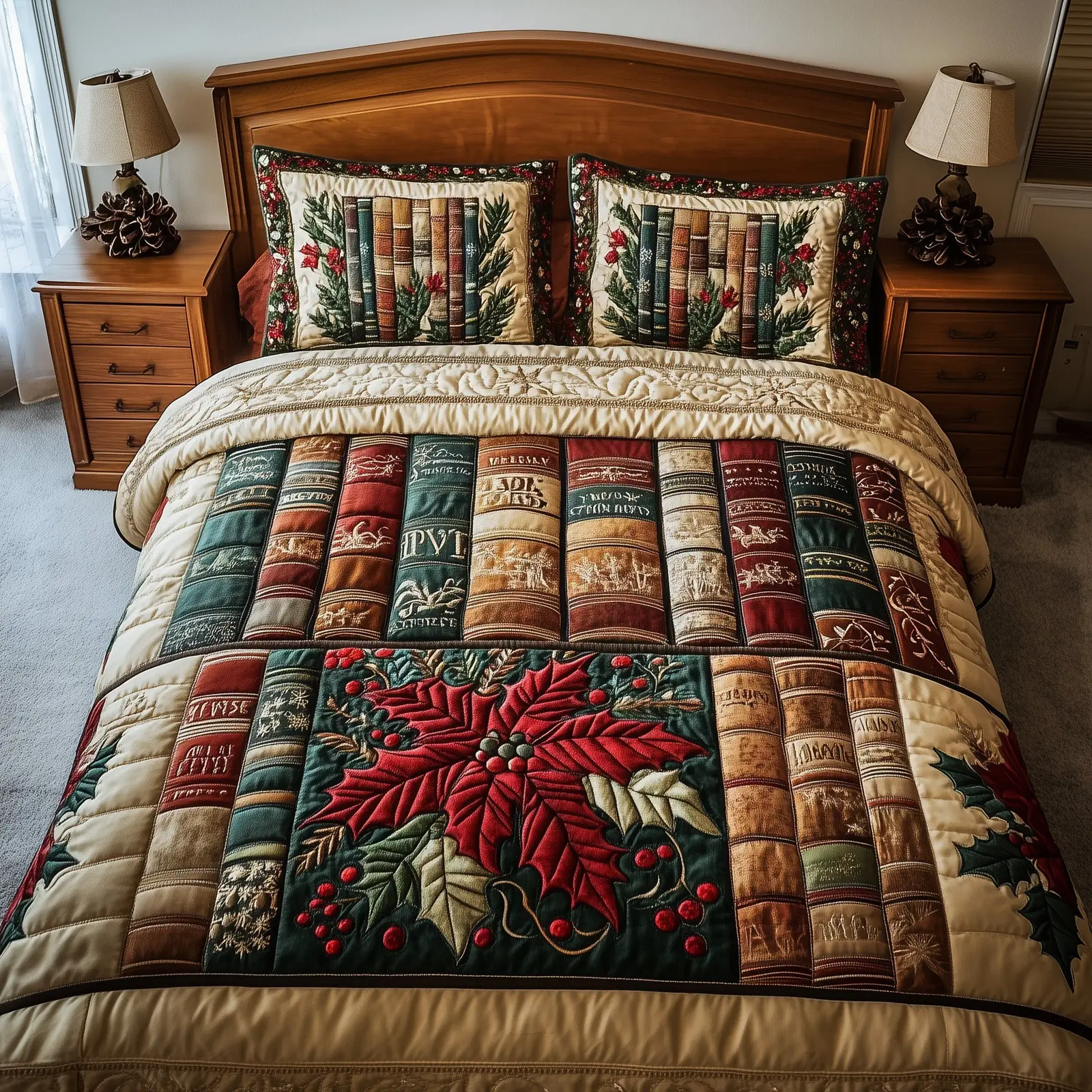 Festive Bookish Christmas Quilted Bedding Set Duvet Cover Bedspread Xmas Book Theme Gift Ideas For Dad