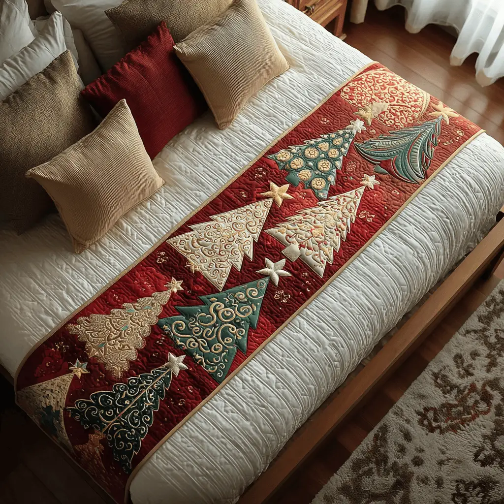 Festive Dreams Quilted Bed Runner Festive Dreamy Pattern Sweet Christmas Gift