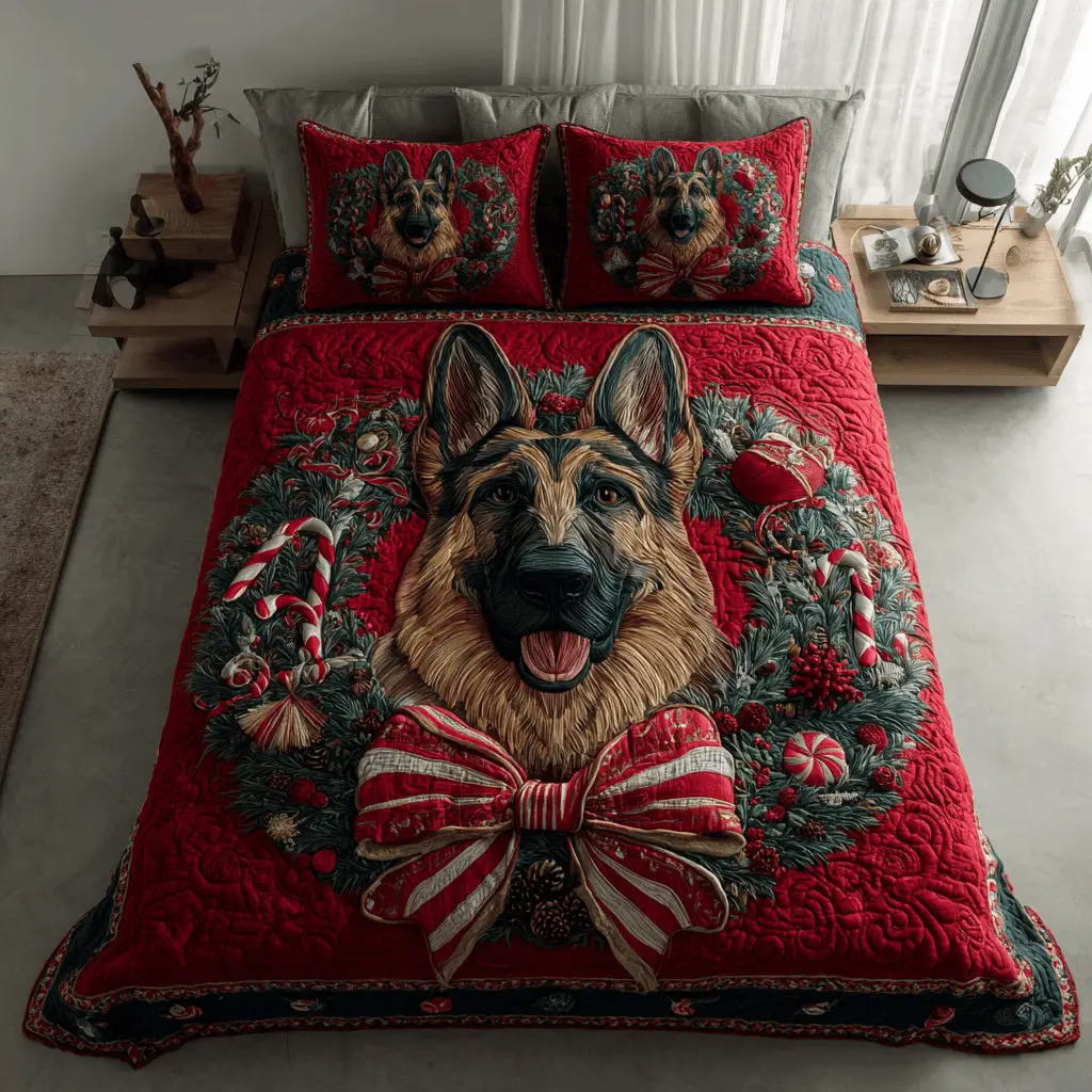 Festive German Shepherd Christmas Quilt Bedding Set Best Luxury Sheets Xmas Gift for Dog Lovers Festive German Shepherd Christmas Quilt Bedding Set Best Luxury Sheets Xmas Gift for Dog Lovers - Image 1