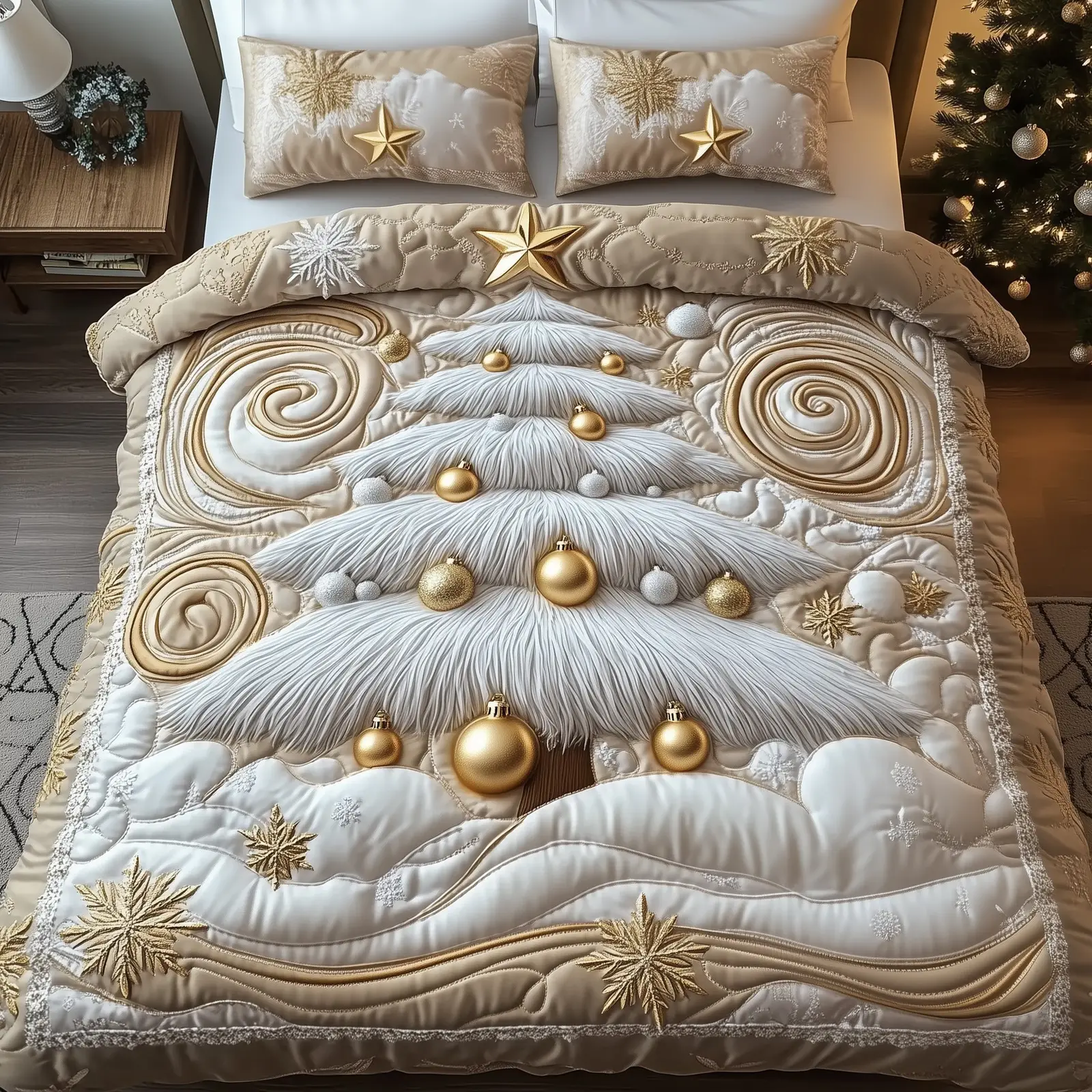 Festive Glow Christmas Quilted Bedding Set Duvet Cover Bedspread Cute Christmas Gifts For Pine Tree Lovers