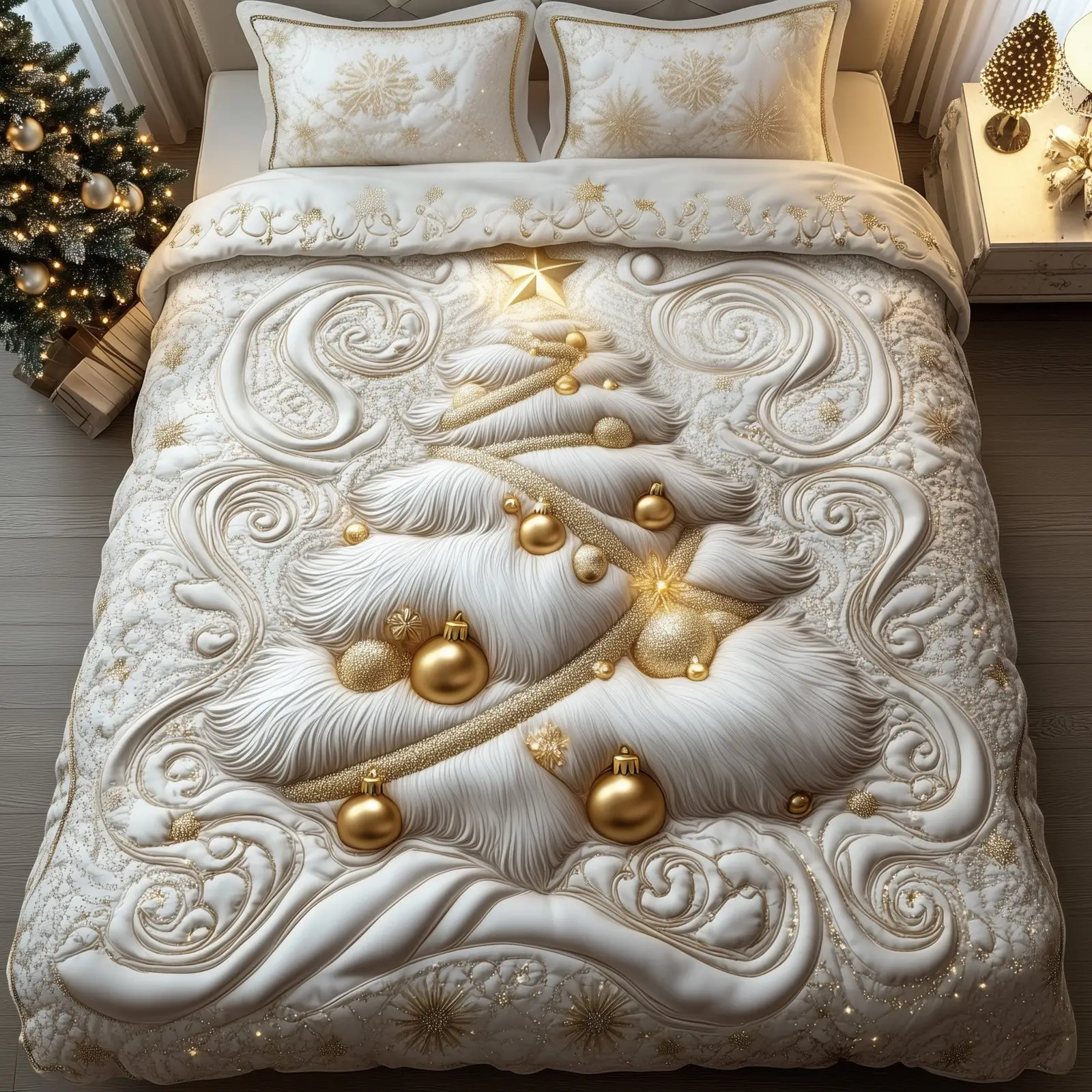 Festive Glow Christmas Quilted Bedding Set Duvet Cover Bedspread Pine Tree Cute Christmas Gifts