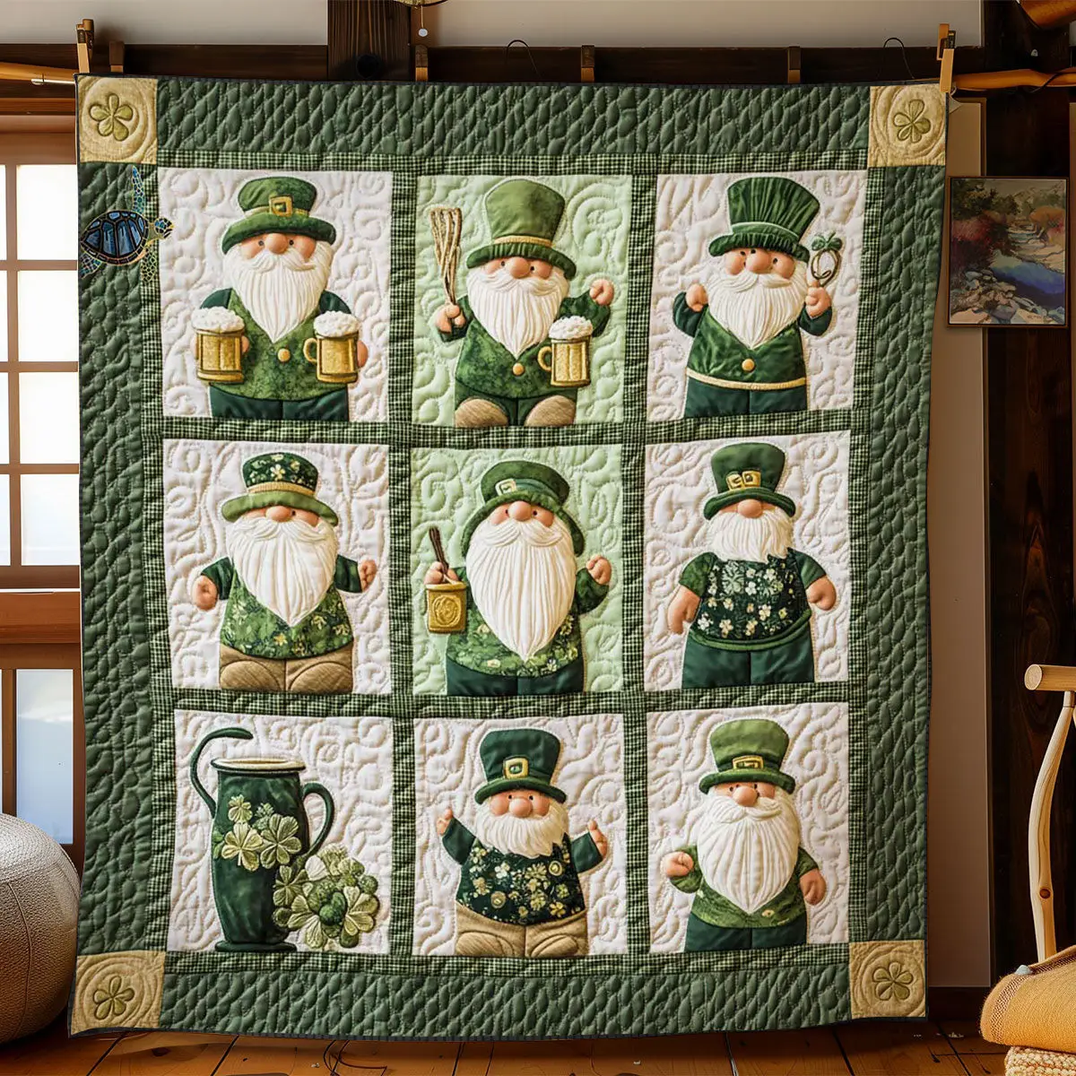 Festive Gnome Friends Quilted Blanket Bedroom Decor Ideas St Paddys Day Gift For Gnome Lovers