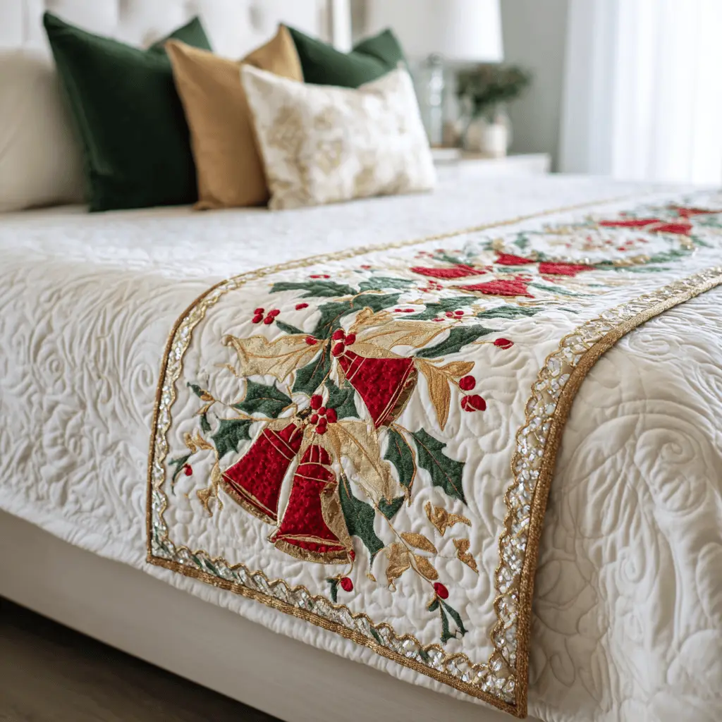 Festive Harmony Quilted Bed Runner Festive Harmony Scene Christmas Gift for Mom