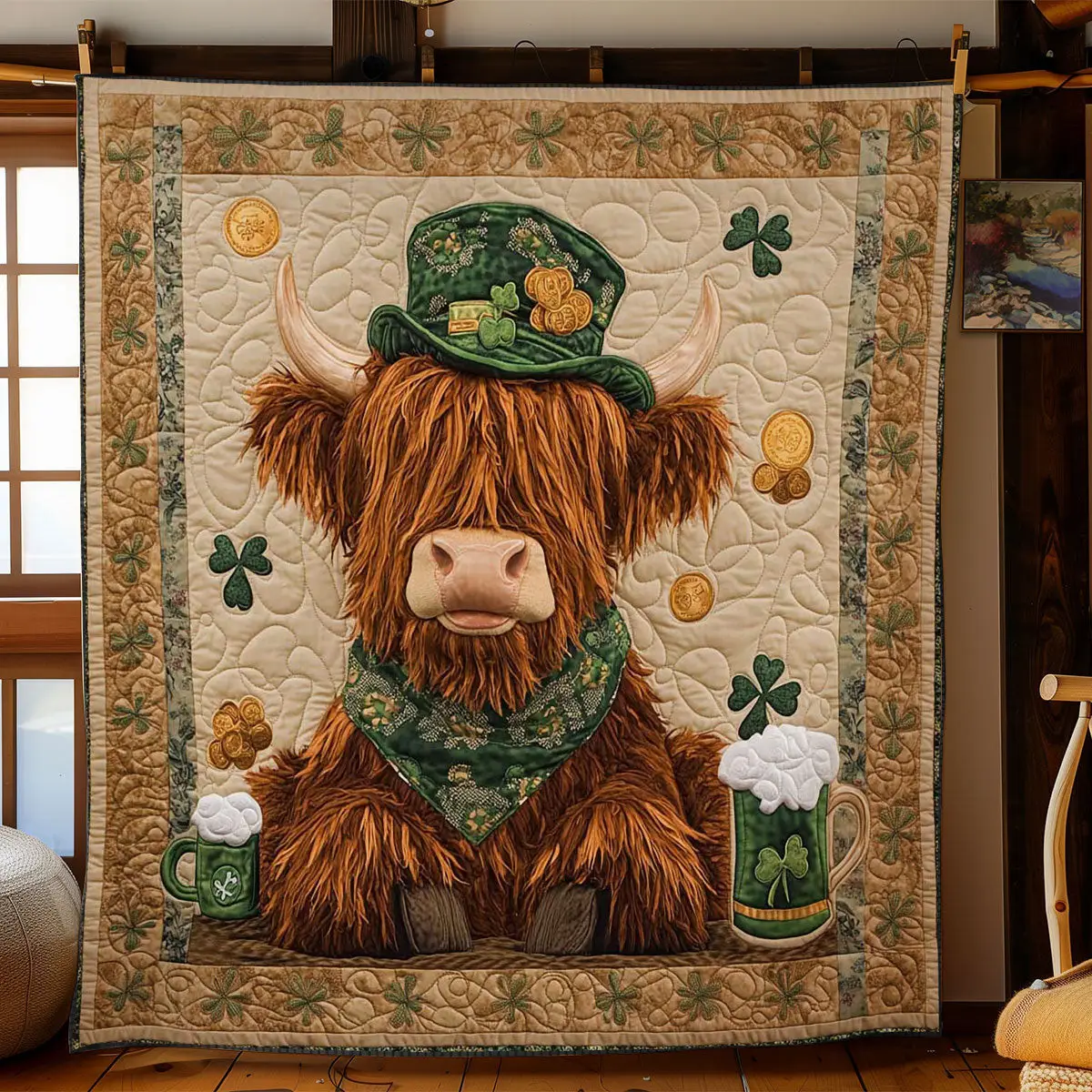 Festive Highland Cow Quilt Blanket Best Throws For Sofas Blanket Happy St Patricks Day Gifts