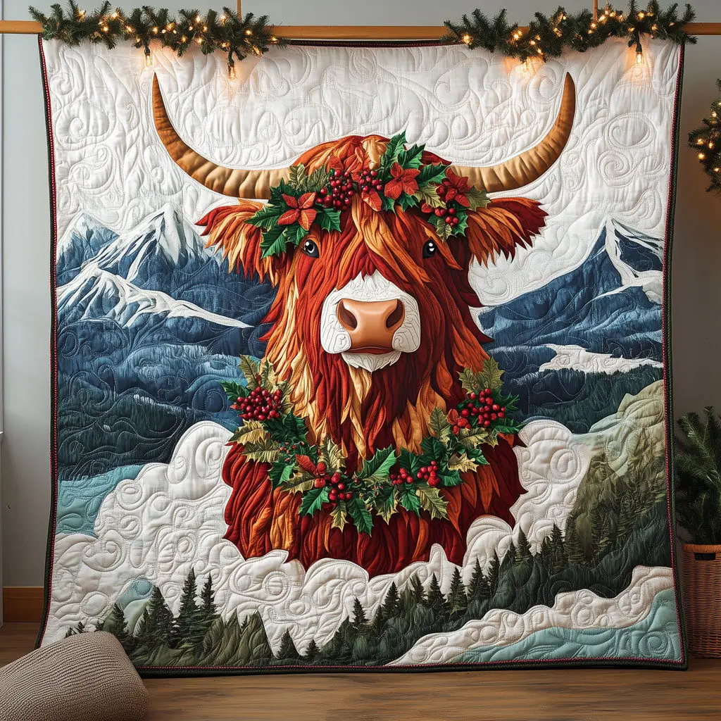 Festive Highland Cow Quilt High-Quality Cotton Quilt Blanket for Restful Sleep Festive Highland Cow Quilt High-Quality Cotton Quilt Blanket for Restful Sleep - Image 1