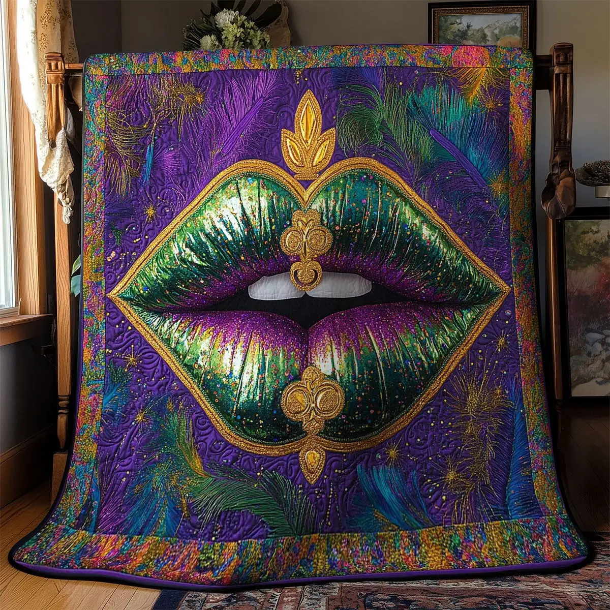Festive Lip Quilted Blanket Bed Room Decorations Unique Gifts For Grandma