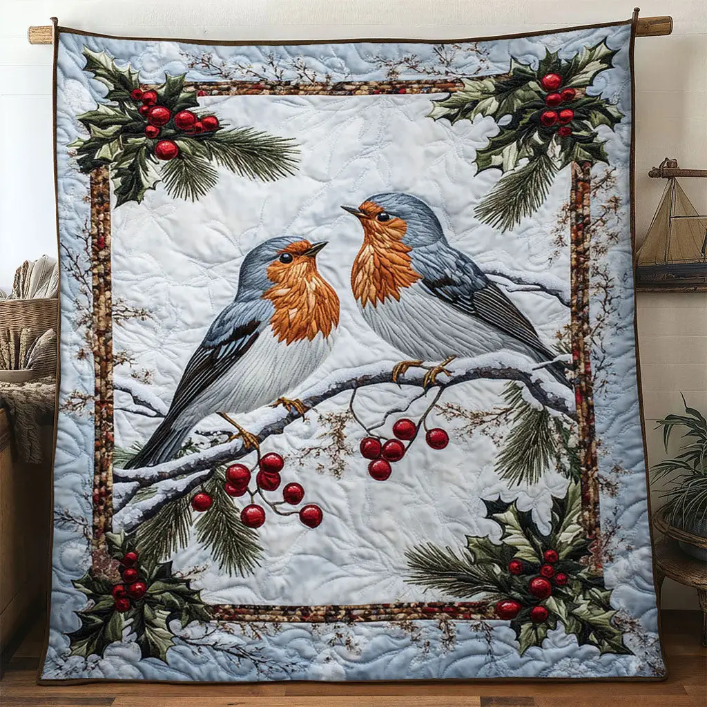 Festive Nest European Robin Quilt Perfect Quilt Blanket Gift for Family and Friends Festive Nest European Robin Quilt Perfect Quilt Blanket Gift for Family and Friends - Image 1