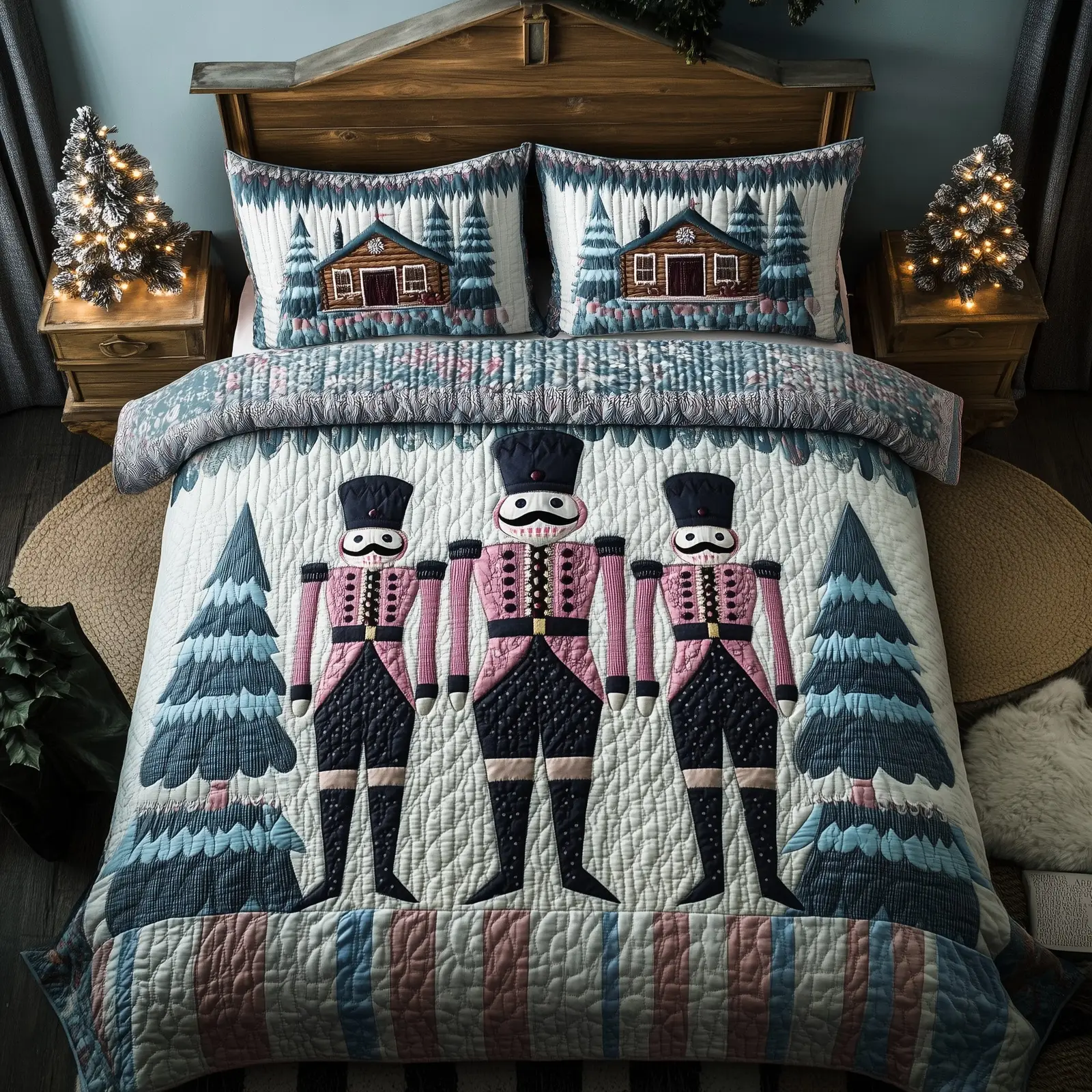 Festive Nutcracker Christmas Quilted Bedding Set Duvet Cover Bedspread Nutcracker Soldiers Gifts For Kids