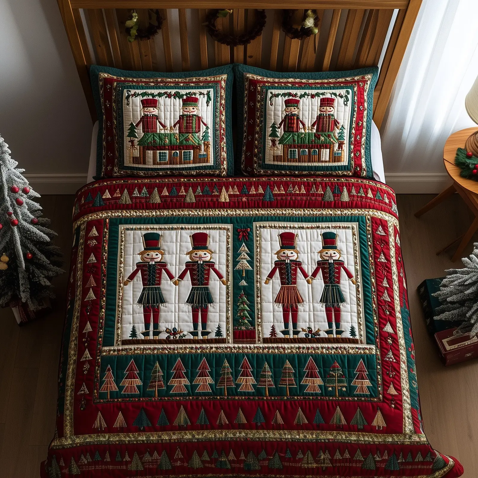 Festive Nutcracker Christmas Quilted Bedding Set Duvet Cover Bedspread Nutcracker Soldiers Gifts For Teens
