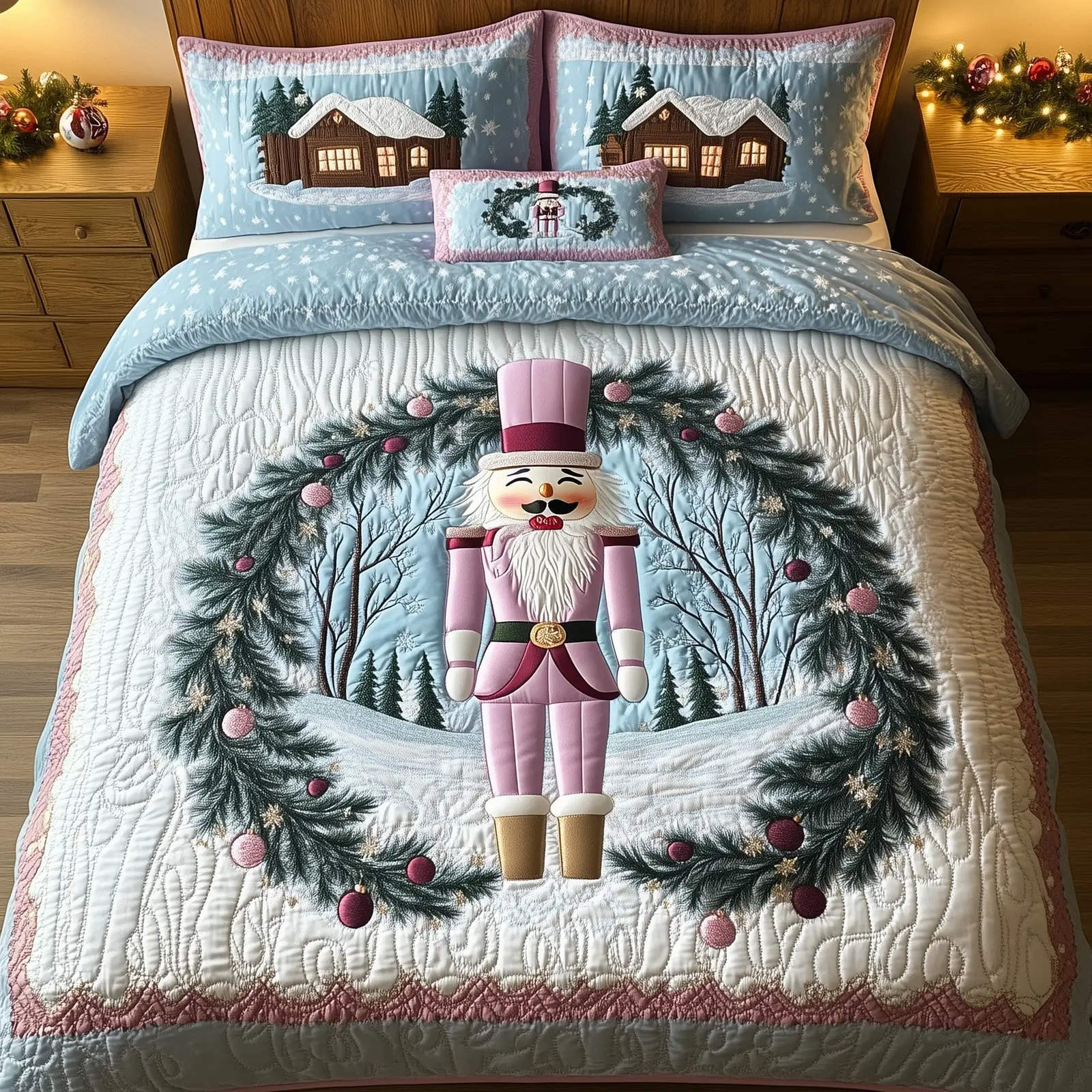 Festive Nutcracker Christmas Quilted Bedding Set Duvet Cover Bedspread Nutcracker Soldiers Presents For Son