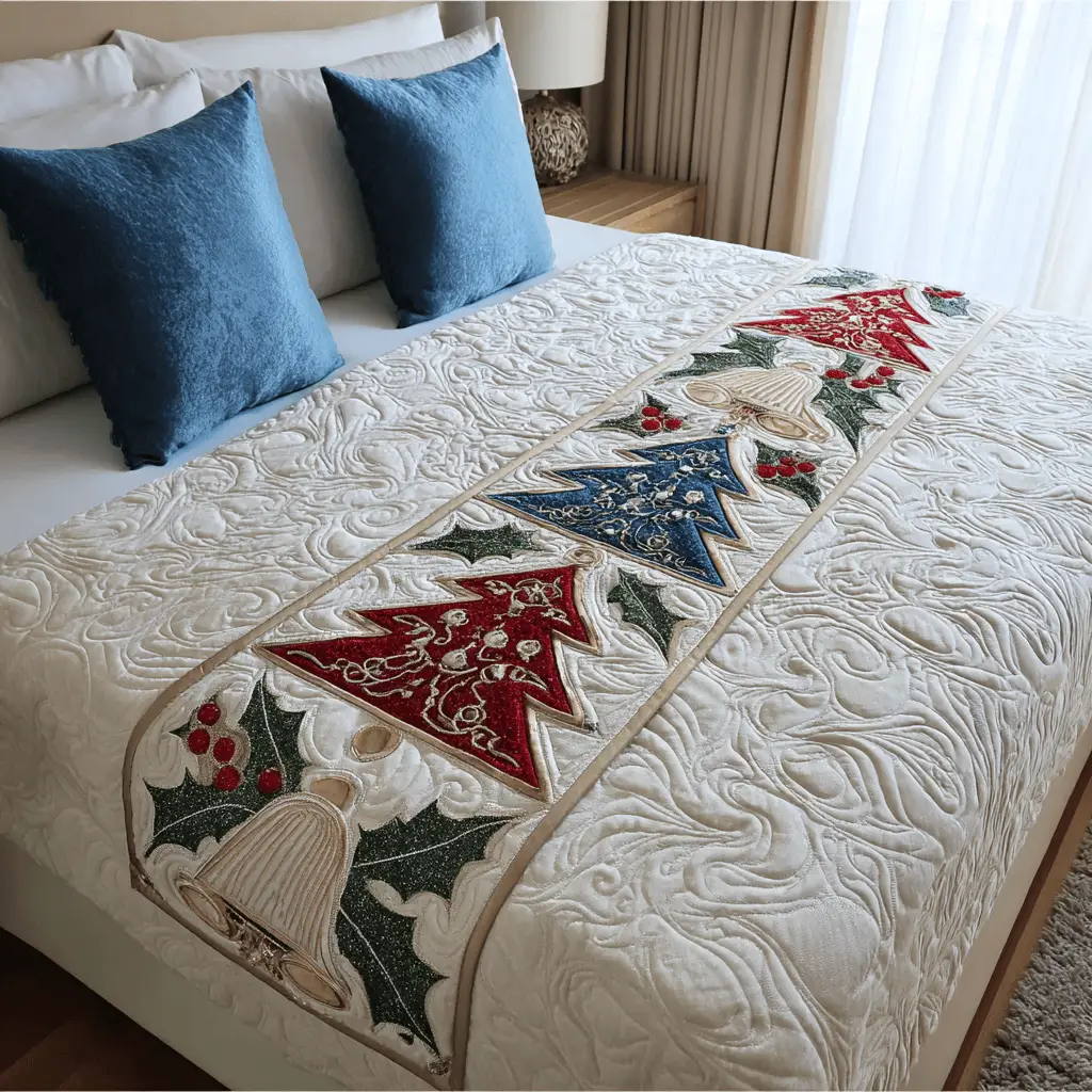 Festive Ornaments Quilted Bed Runner Ornament Mix Christmas Gift for Aunt