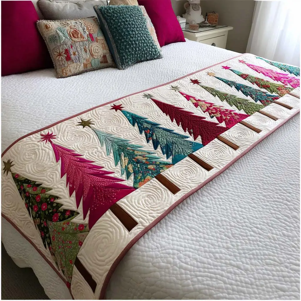 Festive Pines Quilted Bed Runner Festive Christmas Pines A Lovely Holiday Gift