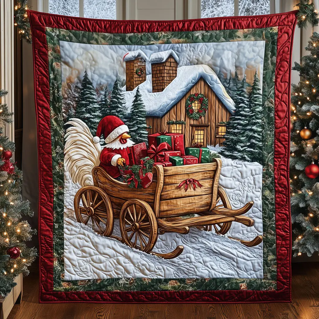 Festive Rooster Sleigh Quilt Soft Quilt Blanket to Add Style and Warmth